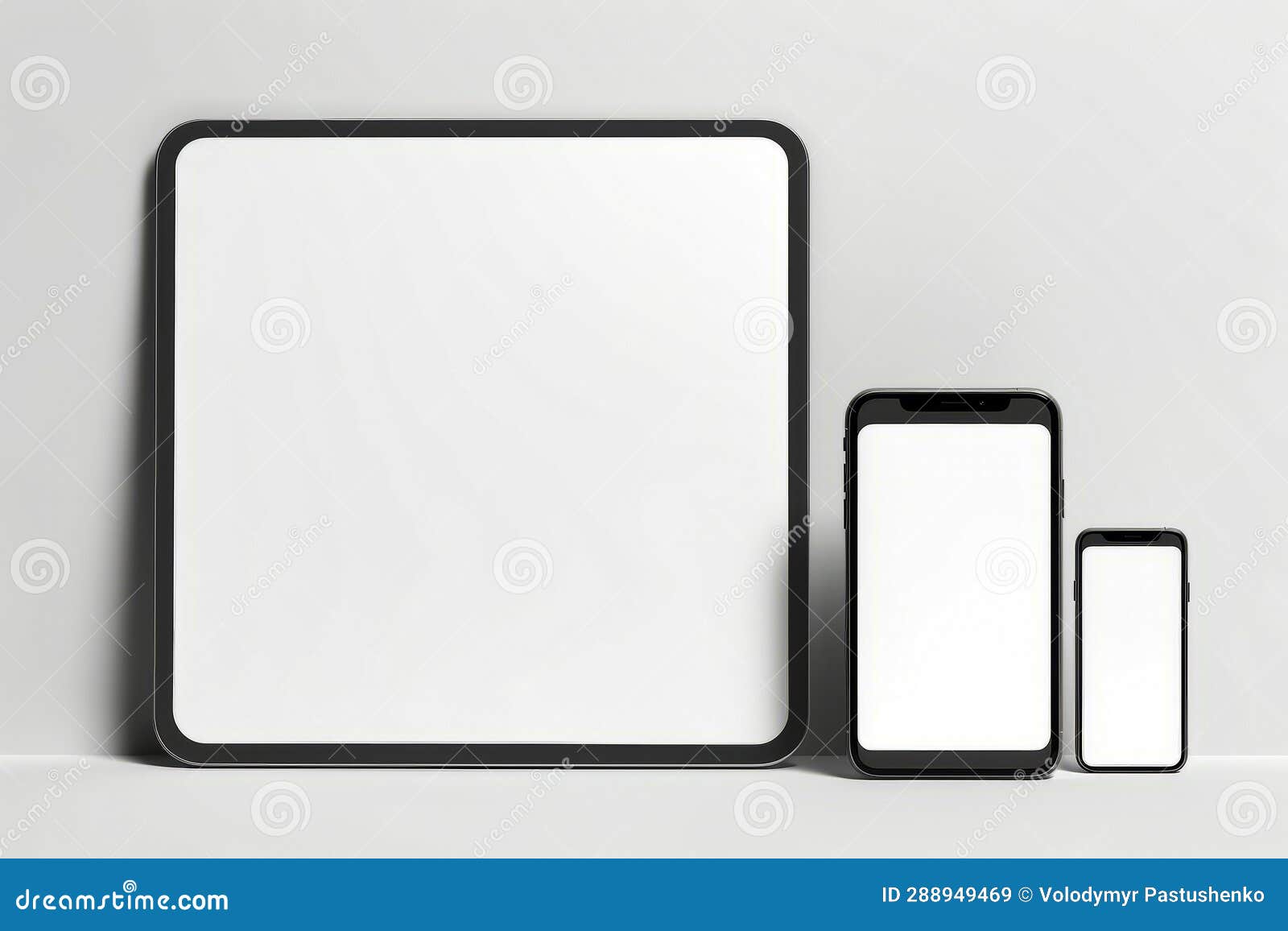 Cell Phone and Tablet on White Surface with Blank Screen. Generative AI Stock Image Image of