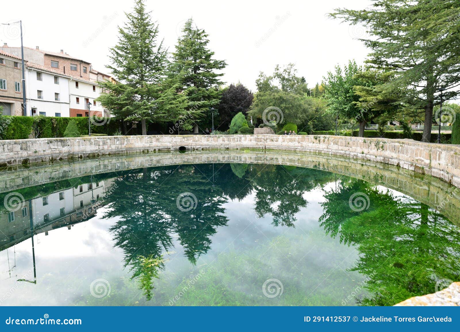 cella fountain reflecting the trees of the park in the water