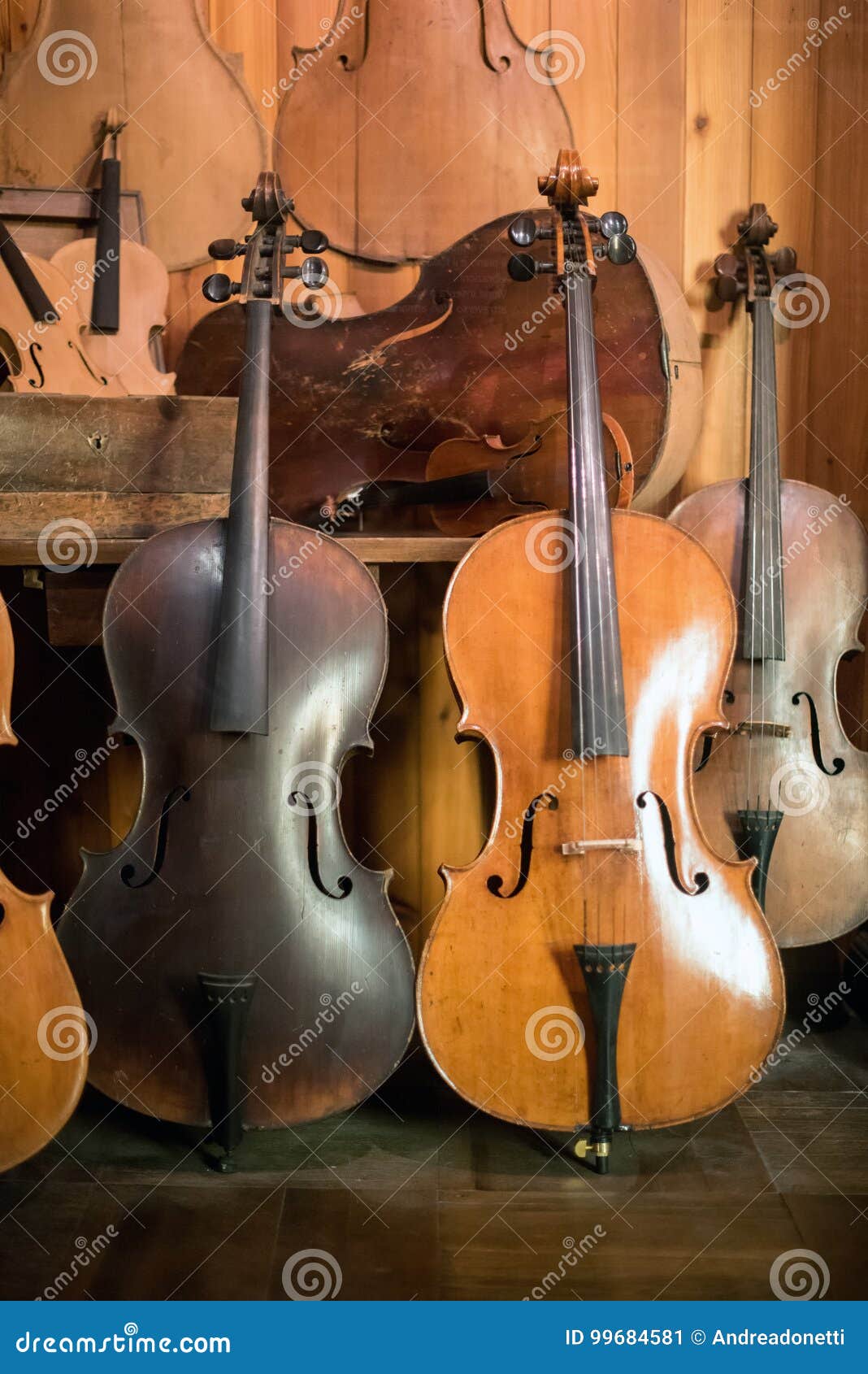 Cellos Standing in Luthier Stock Image Image of artisan, cello 99684581