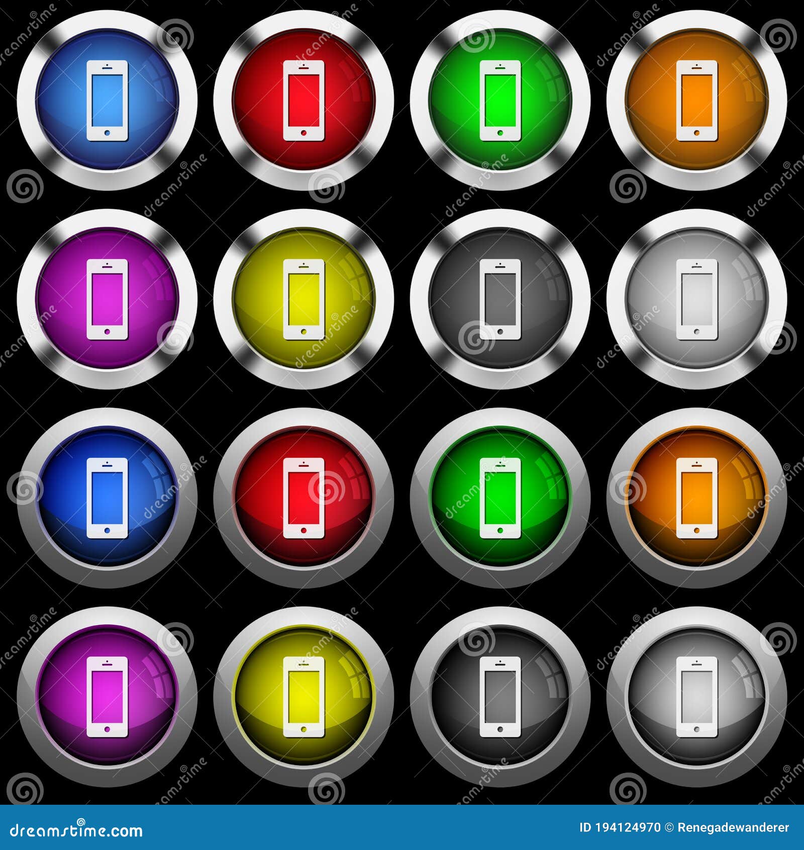 Download Cellphone With Blank Display White Icons In Round Glossy Buttons On Black Background Stock Vector Illustration Of Dark Cellular 194124970
