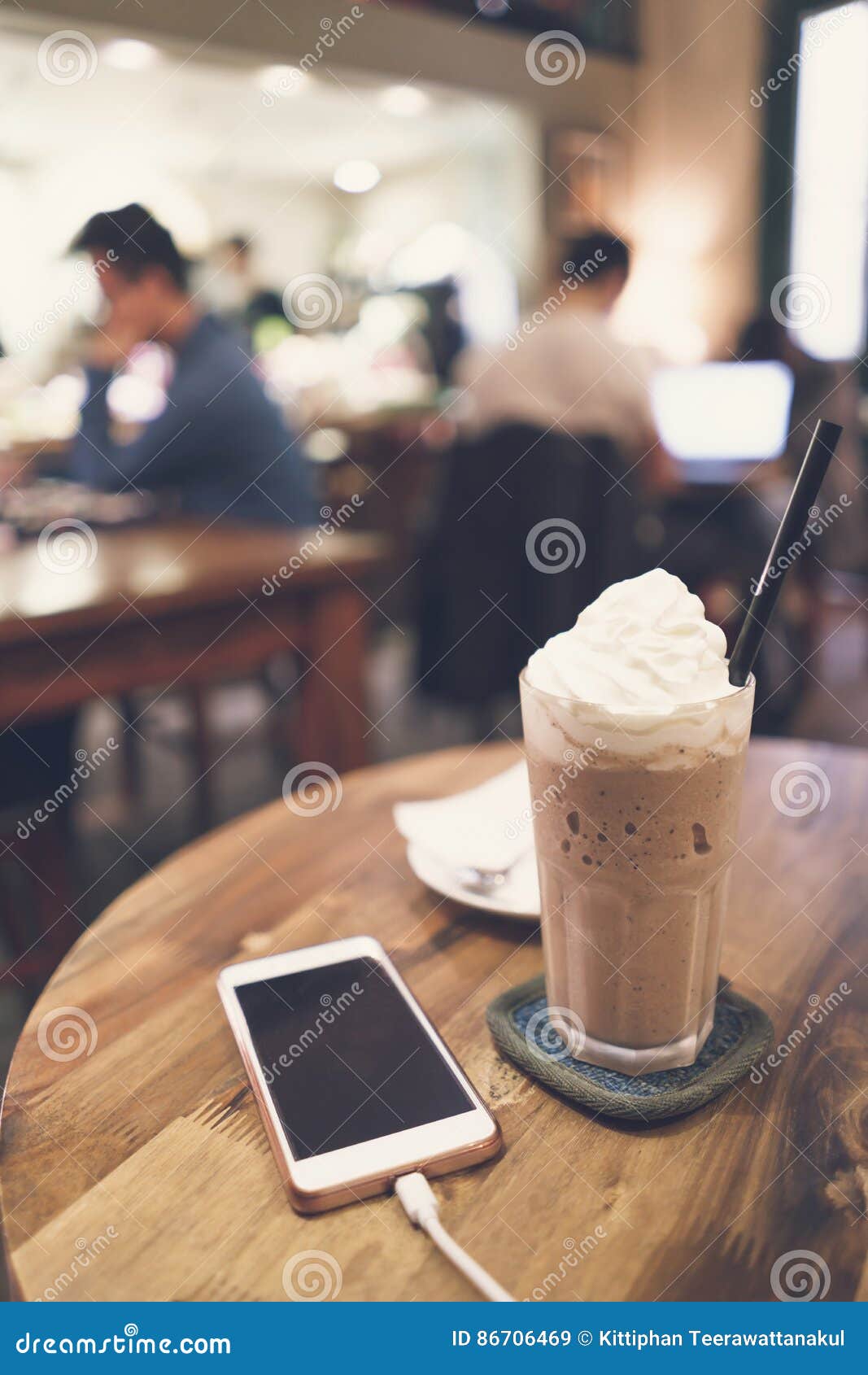 Cellphone and Drinks on Wooden Table Stock Image Image of coffee, 86706469
