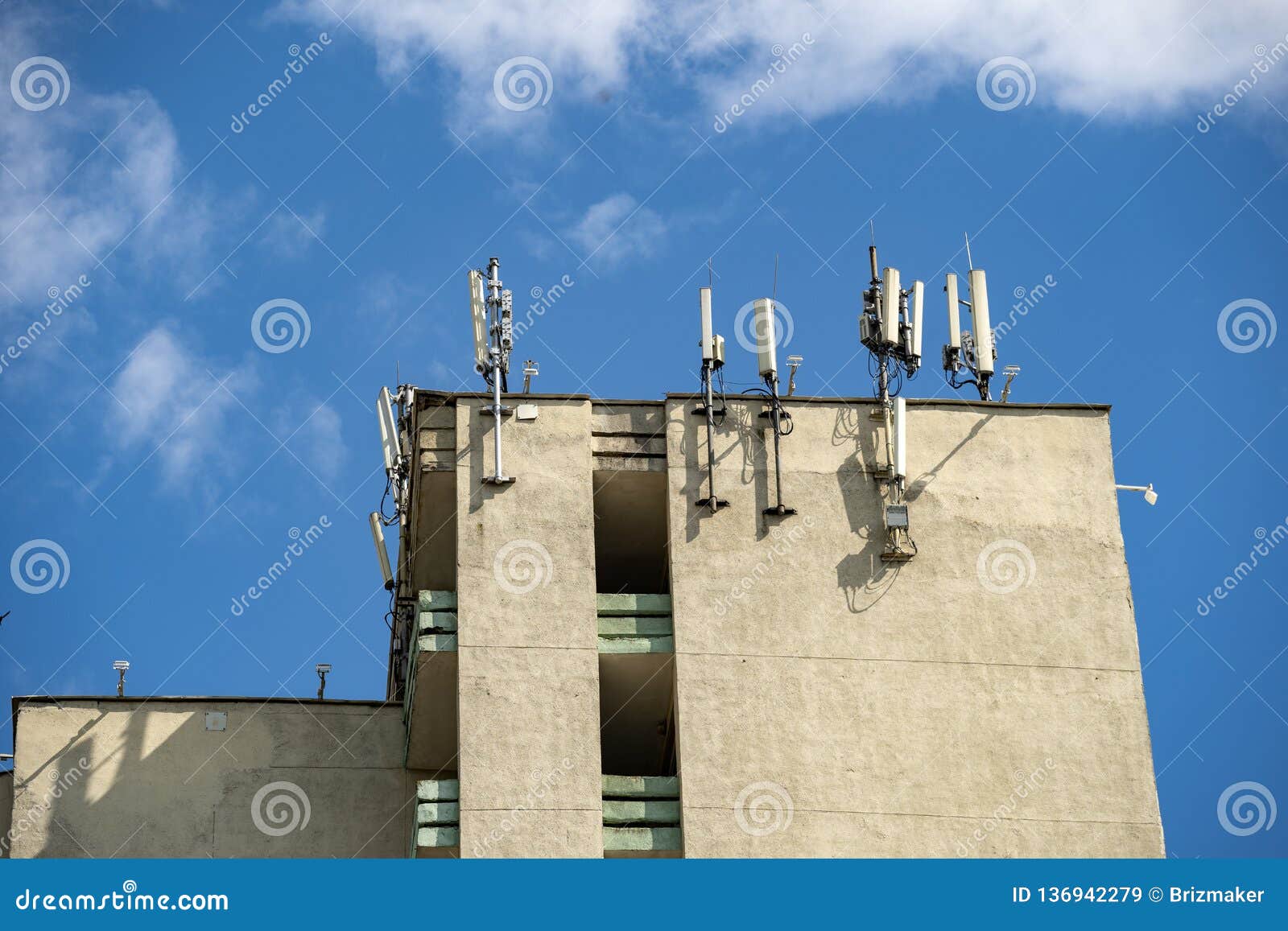 Cellular Antennas on Top of the Building Stock Image Image of