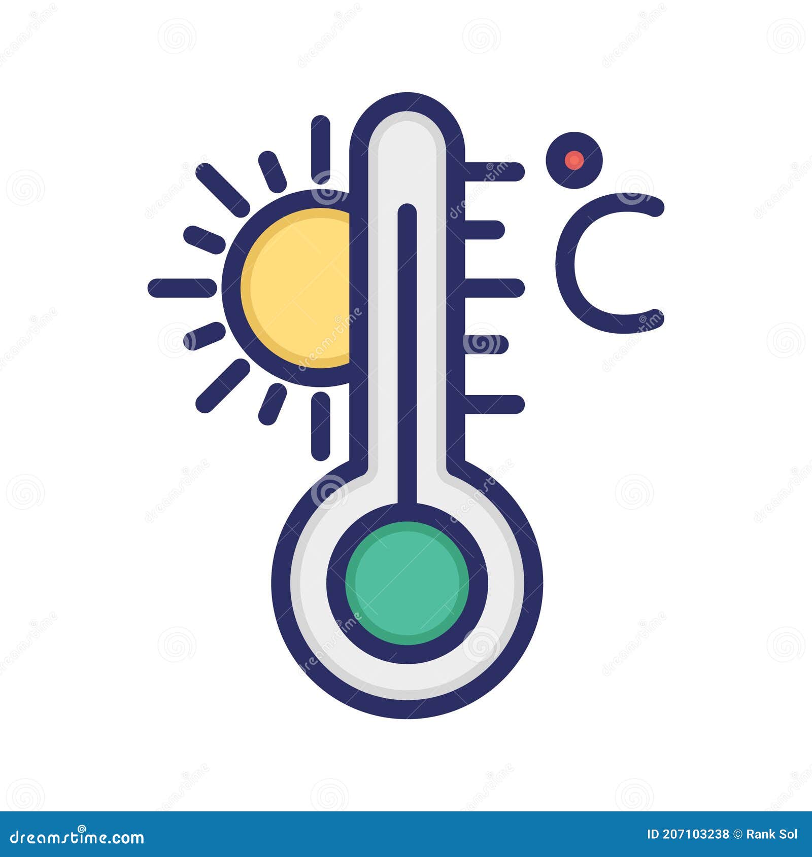 Celsius, Temperature, Termometer, Sun Fully Editable Vector Icon Stock