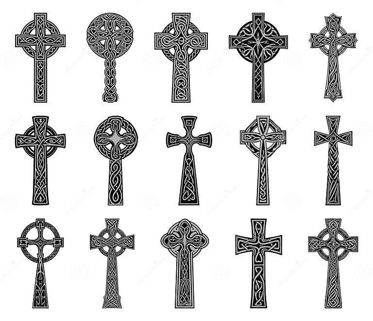 Celtic Crosses. Engraved Ancient Druid Cross Symbols, Old Scandinavian ...