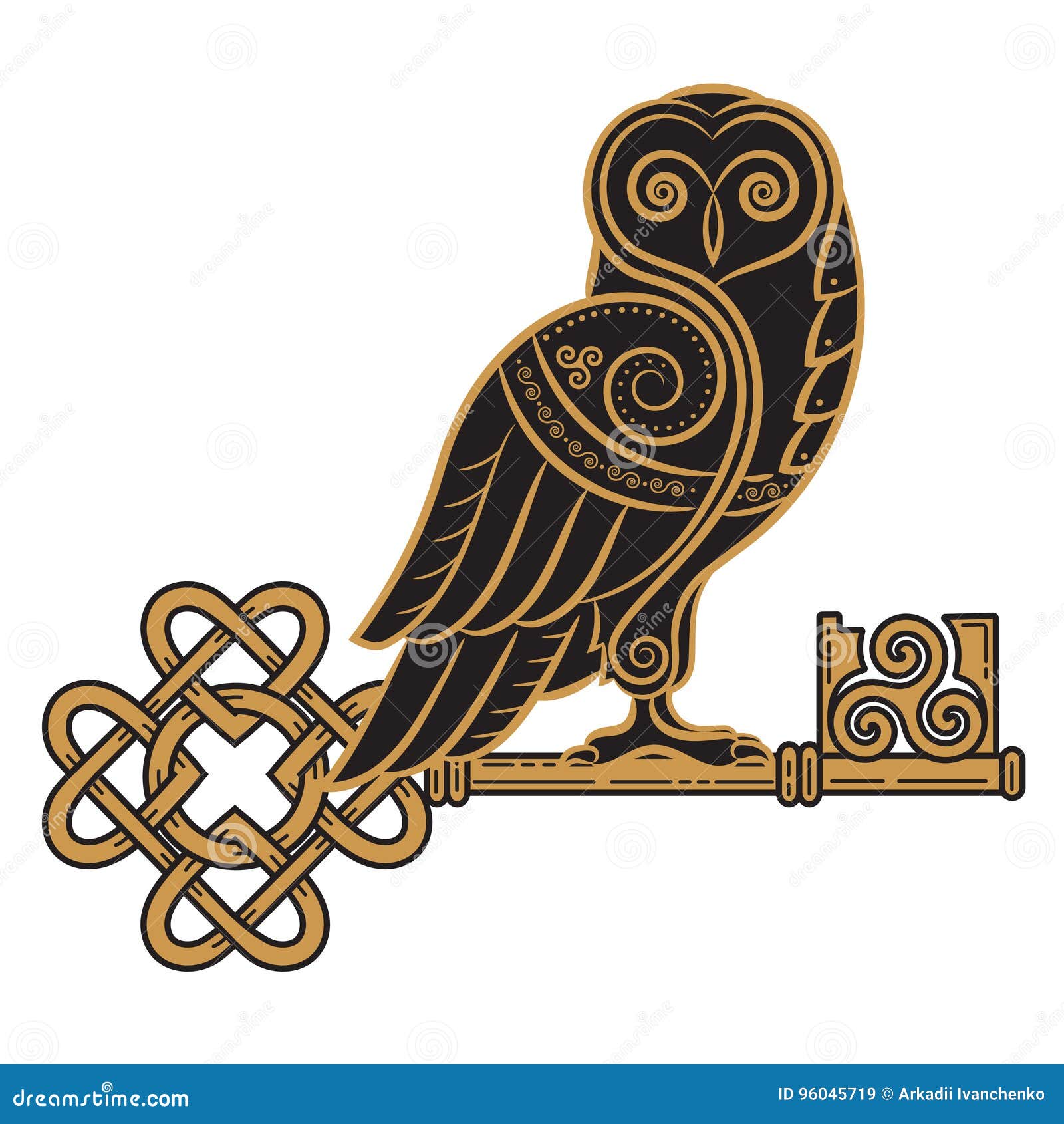 the celtic . owl and key in the celtic style, a  of wisdom