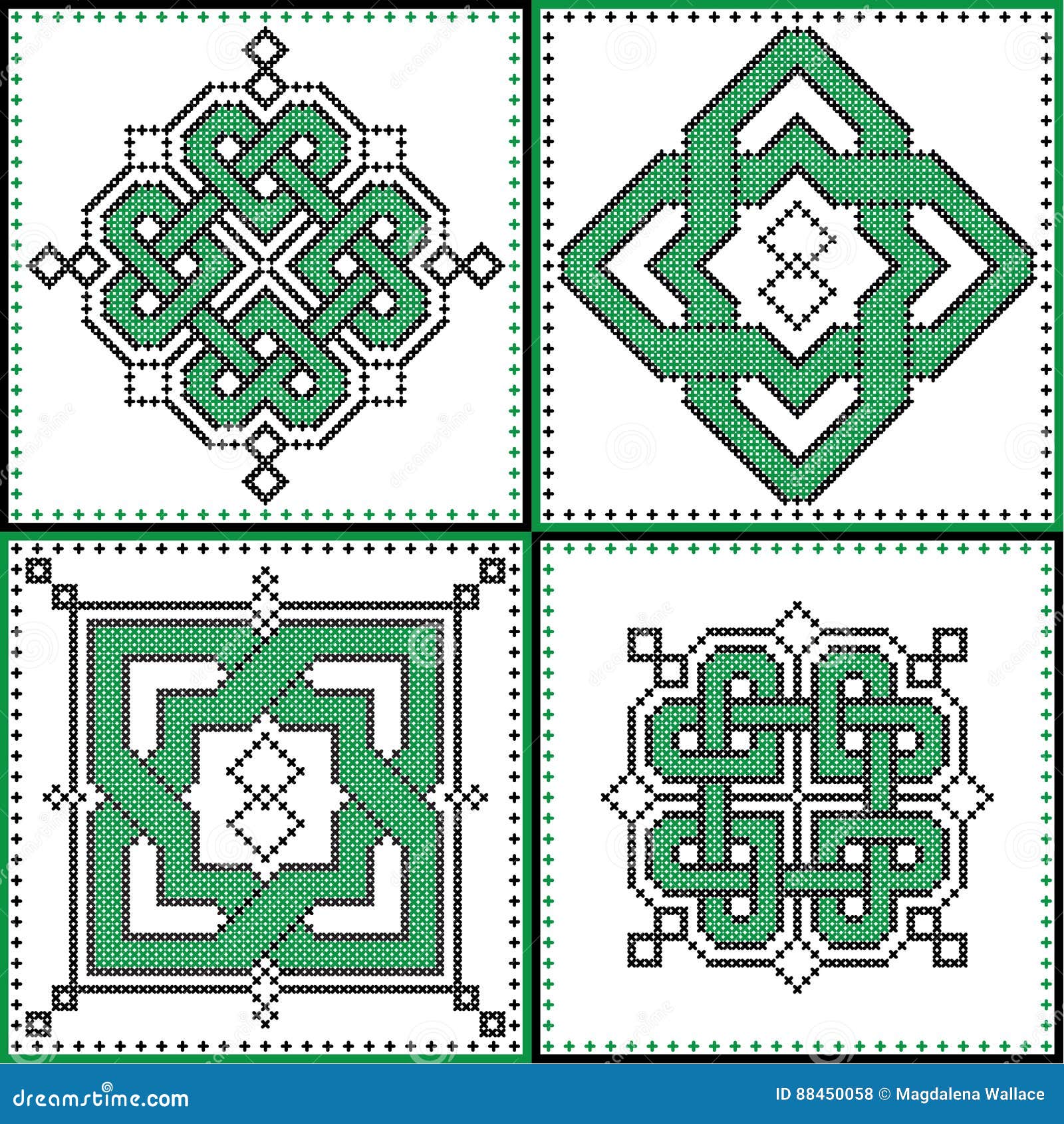 Celtic Endless Decorative Knots Selection in Black and Green Cross ...