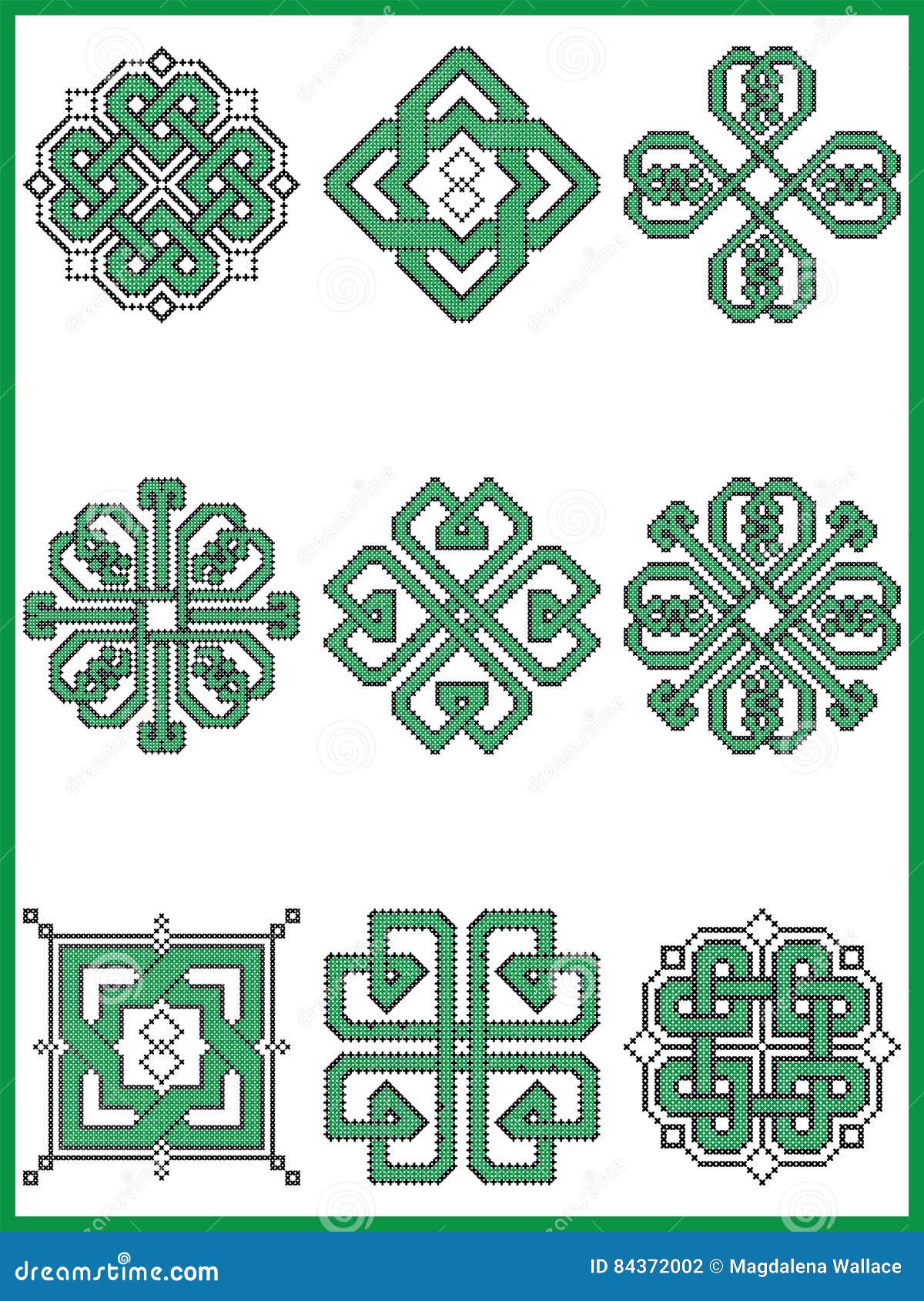 Celtic Endless Decorative Knots Selection in Black and Green Cross ...