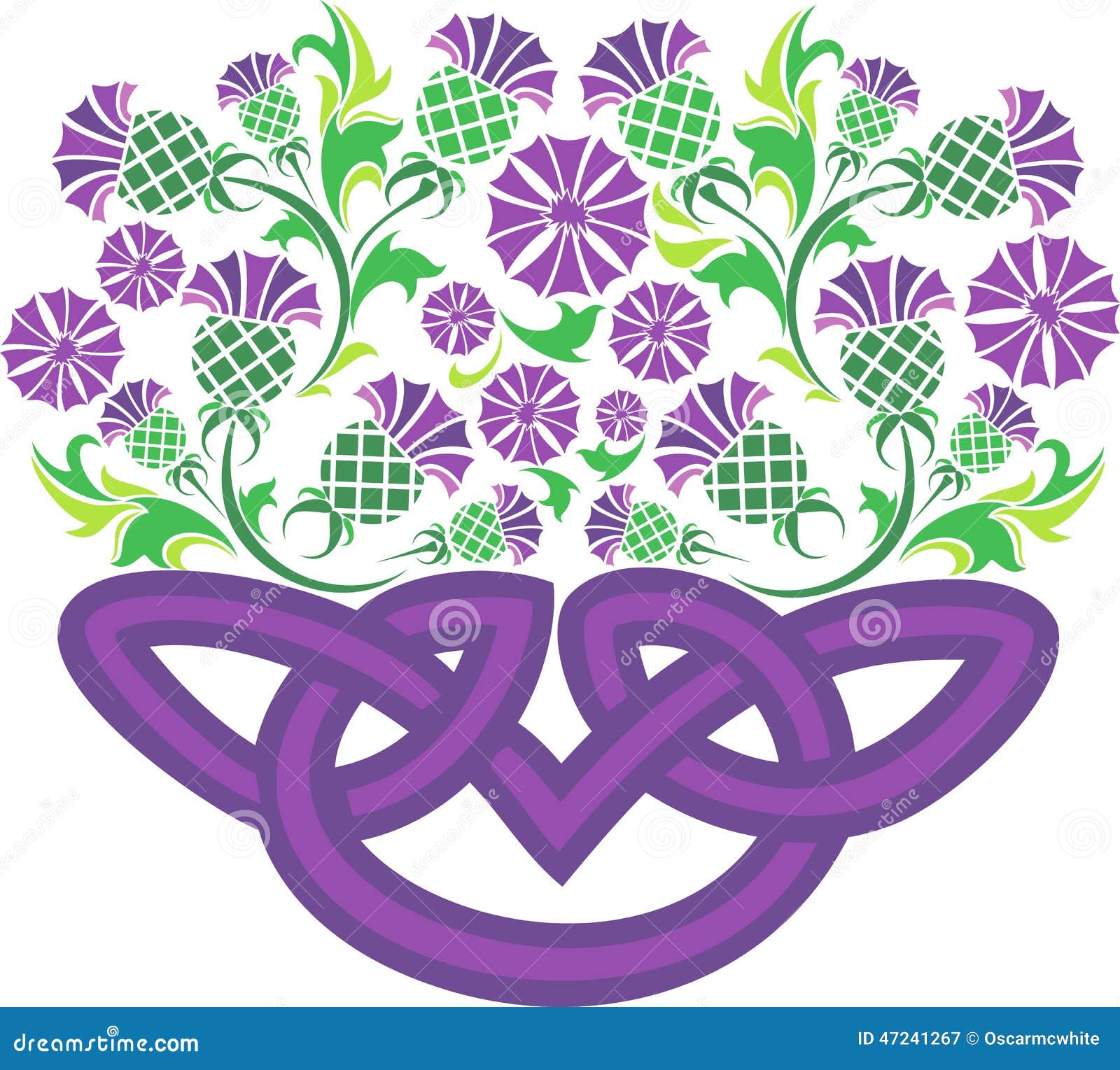 Celtic Knot in the Form of a Basket with Flowers Thistle Stock Vector