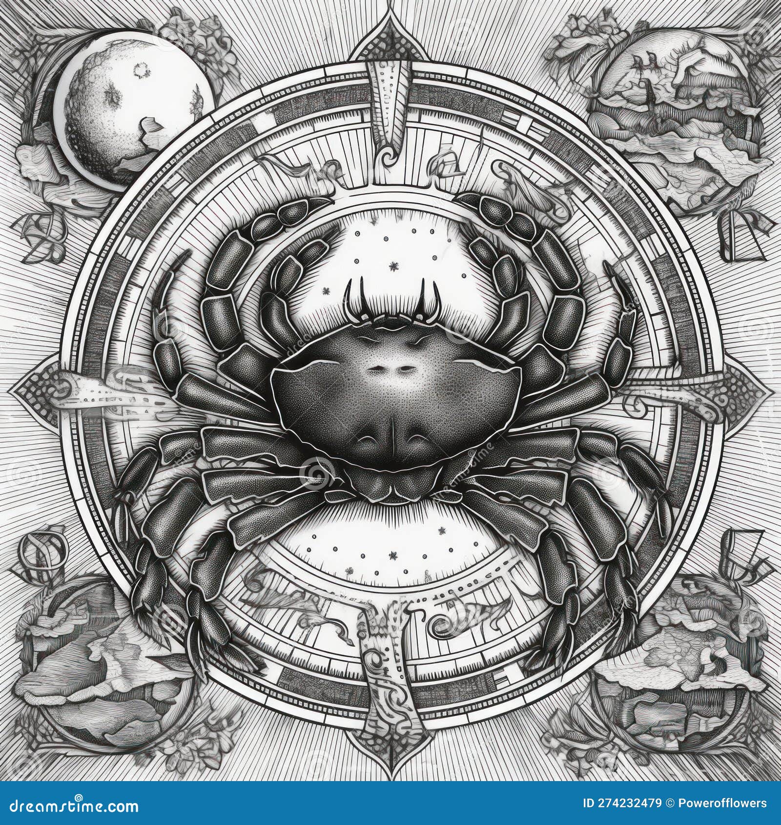 Celticstyle Black and White Zodiac Sign Cancer Created with Generative