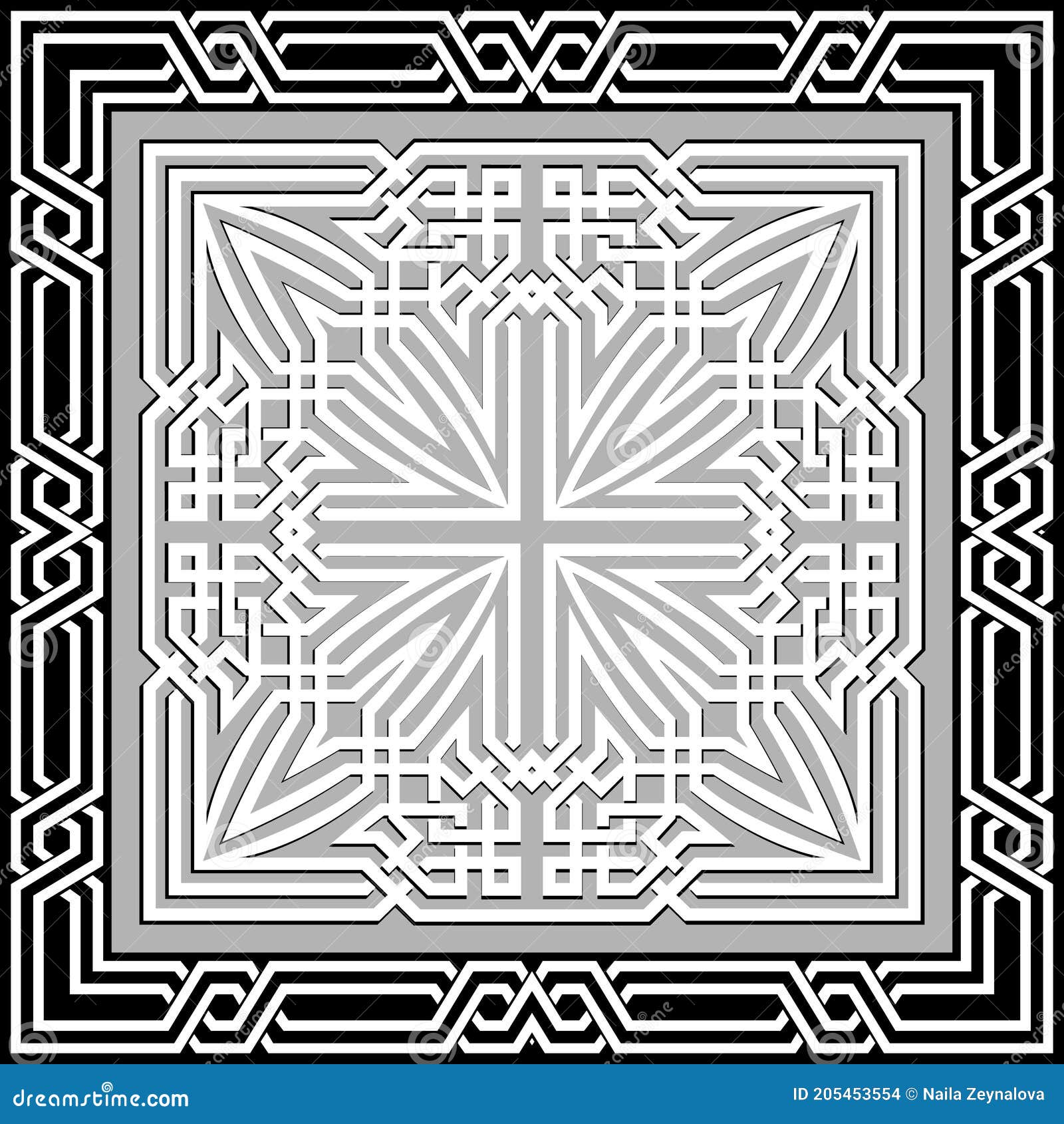 Ornamental Black Cat Head. Black Silhouette With Ornamental Drawing