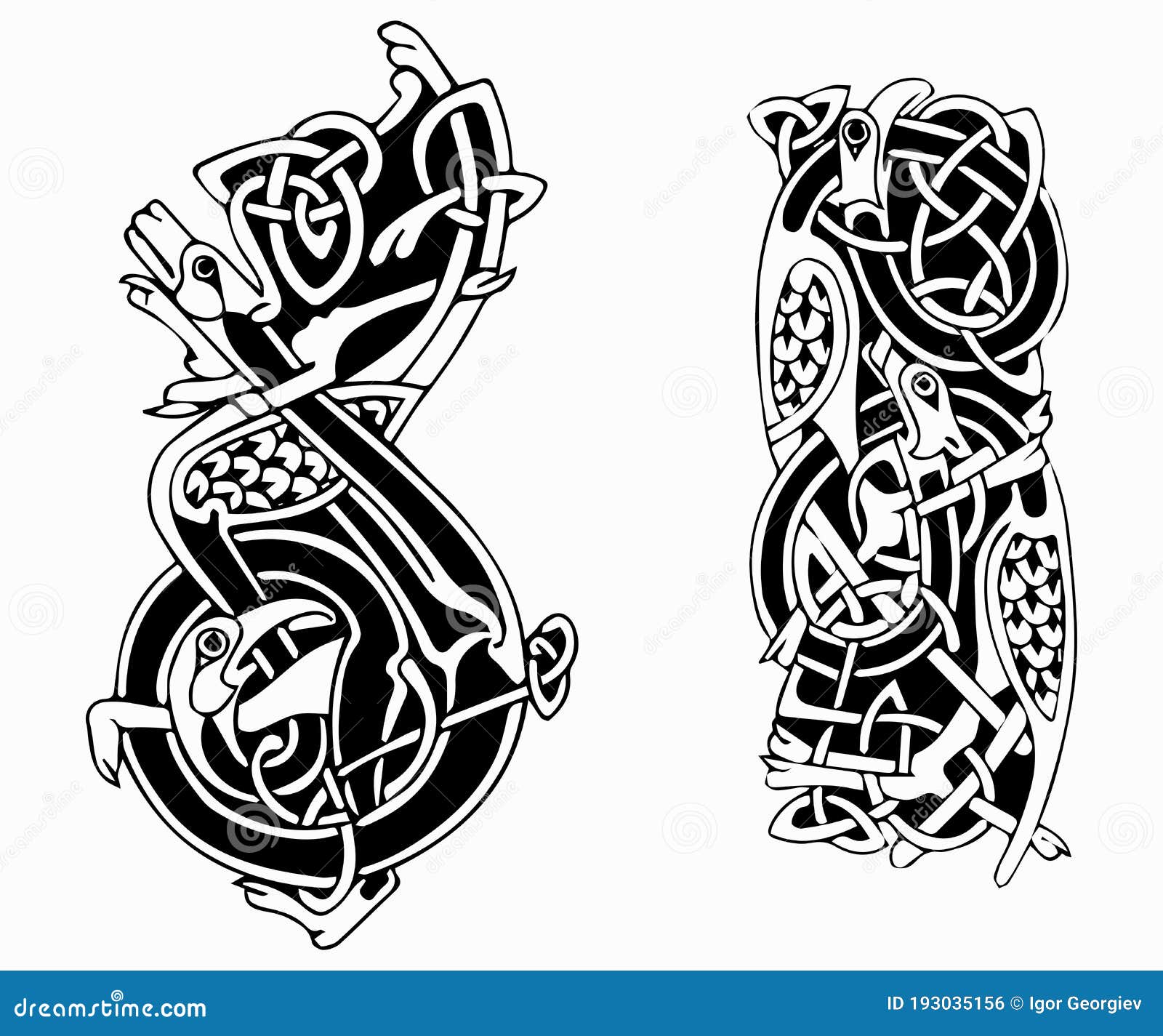 Celtic Wolf Tattoo Flash Set Stock Vector - Illustration of clover, celtic:  193035156