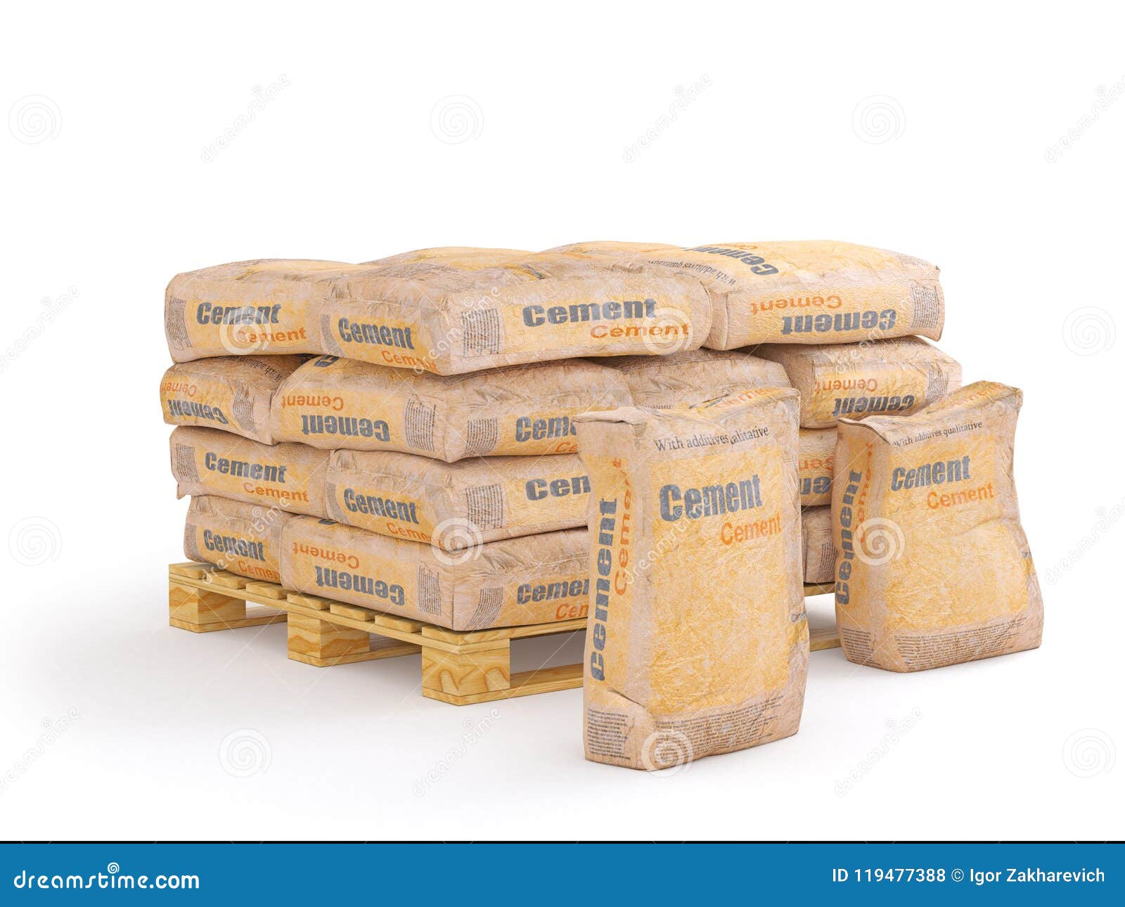 cement in bags on pallet, 3d rendering