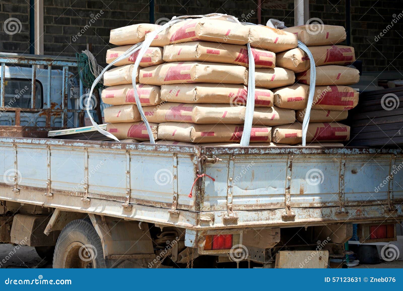 Cement bags transportation stock image. Image of lime - 57123631