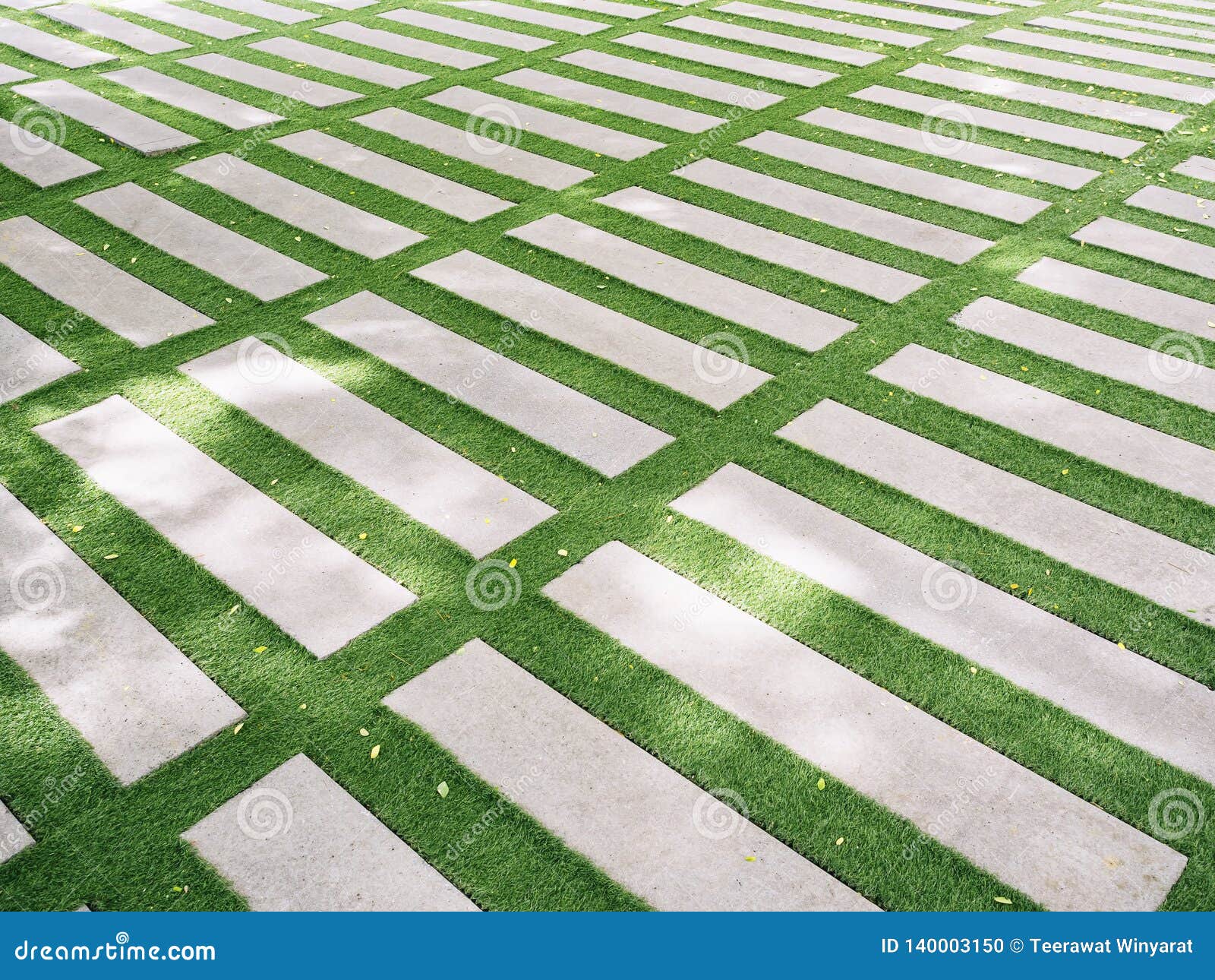 Cement Block On Green Glass Landscape Design Outdoor Garden Stock