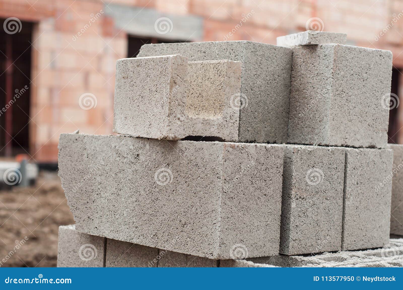 Cement Bricks Pile in Construction Site Stock Photo - Image of