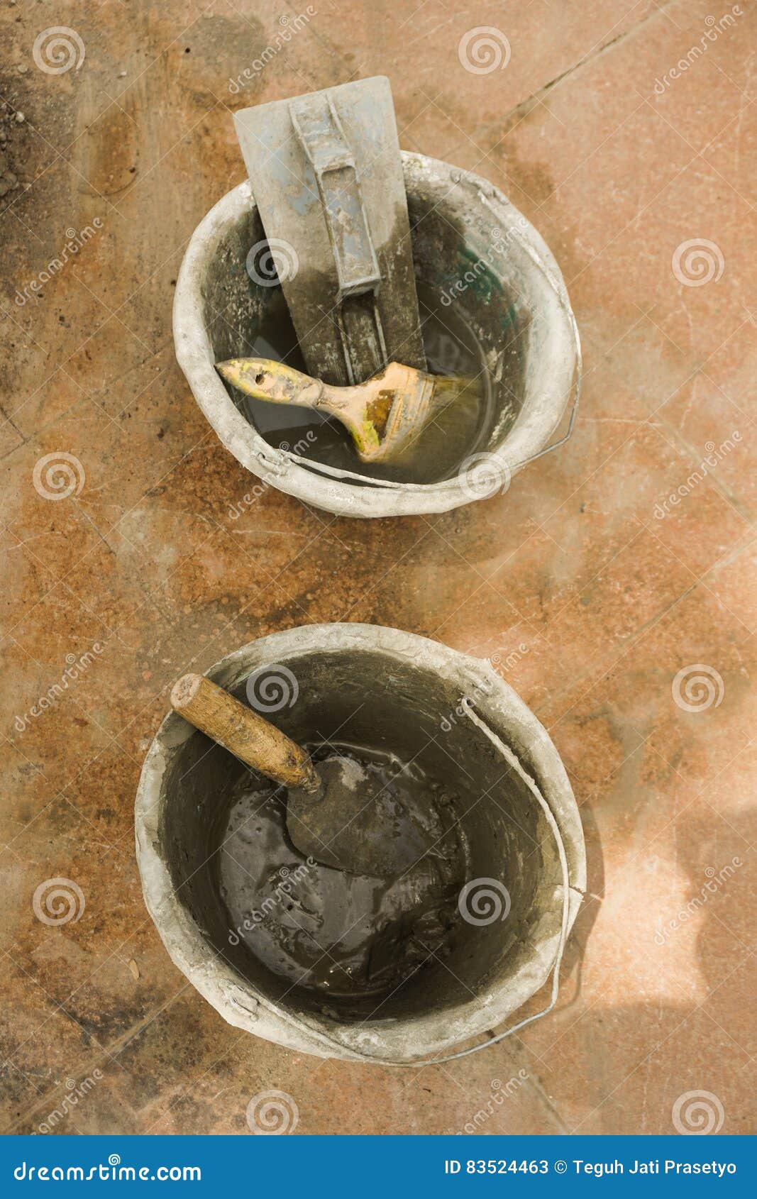 Cement Mix Prepared for Covering Brick Wall Photo Taken in Semarang