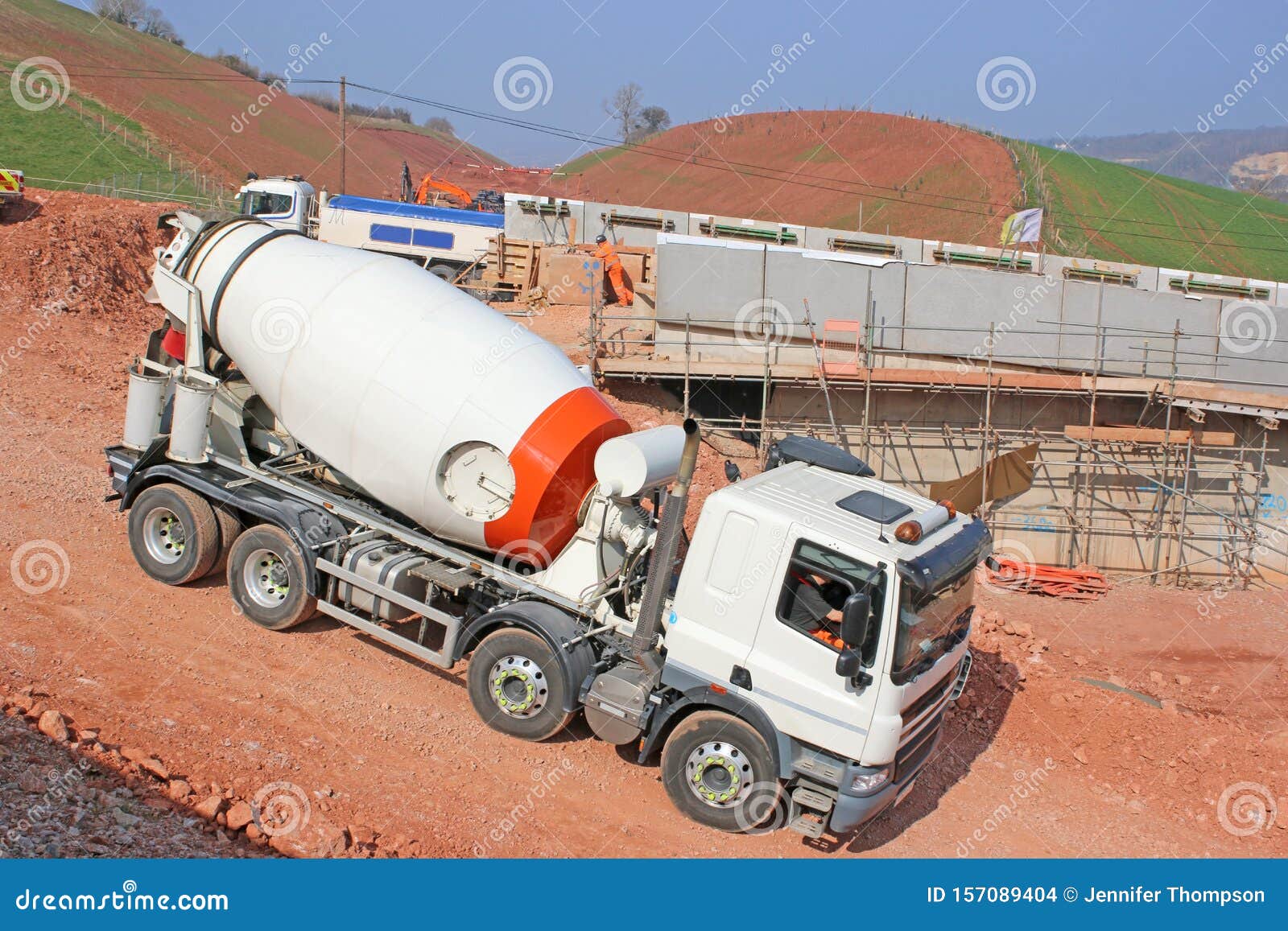 Cement Mixer on a Road Construction Site Stock Photo Image of bridge