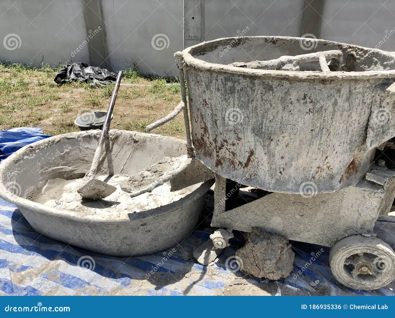 Cement mixing equipment stock photo. Image of blue, construction