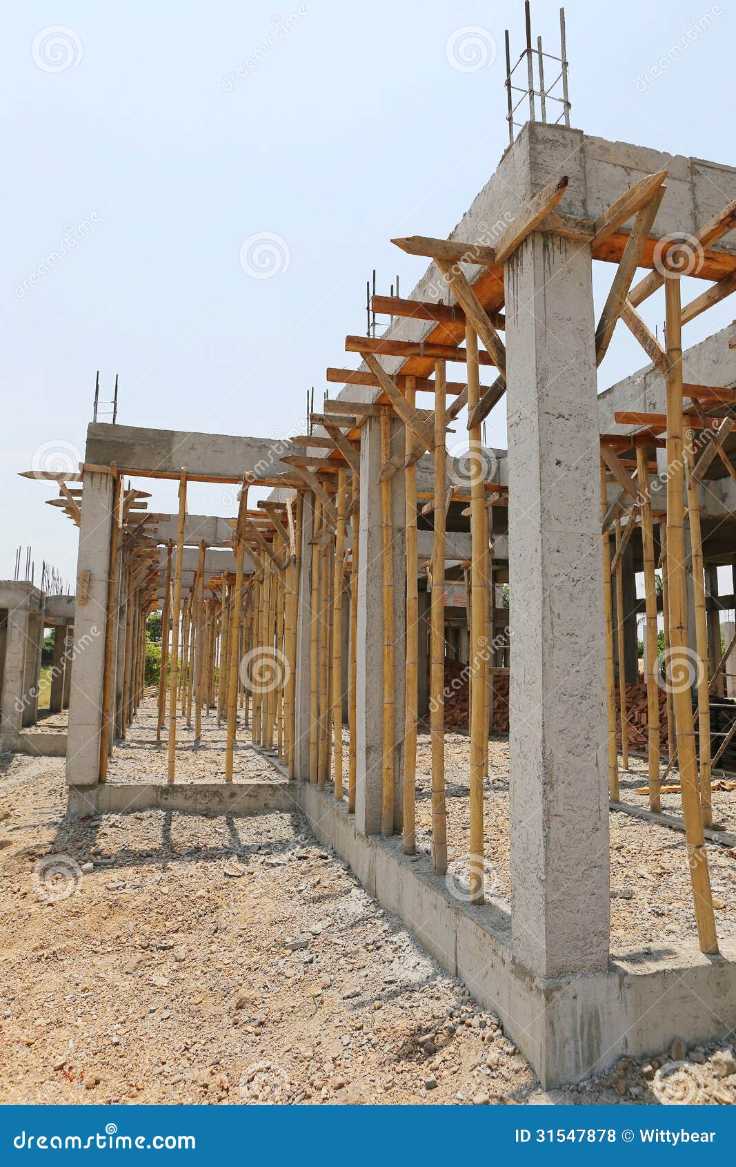 Cement Pillar and Wood in Construct Site Stock Photo - Image of