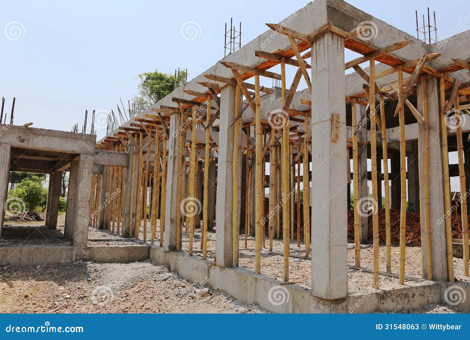 Cement Pillar And Wood In Construct Site Stock Photos Image 31548063