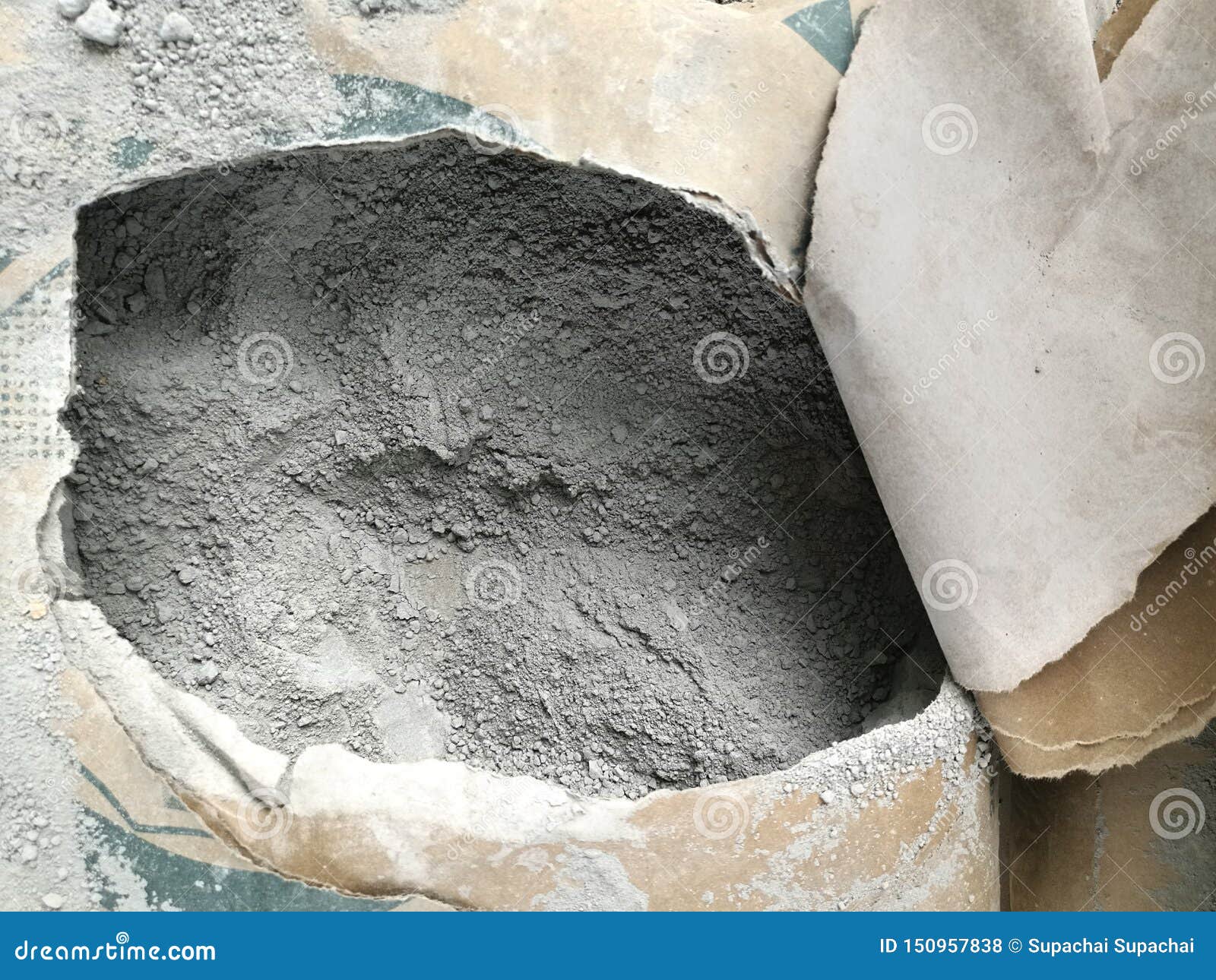 Cement Powder in Bag before Mix To Concrete Stock Photo - Image of