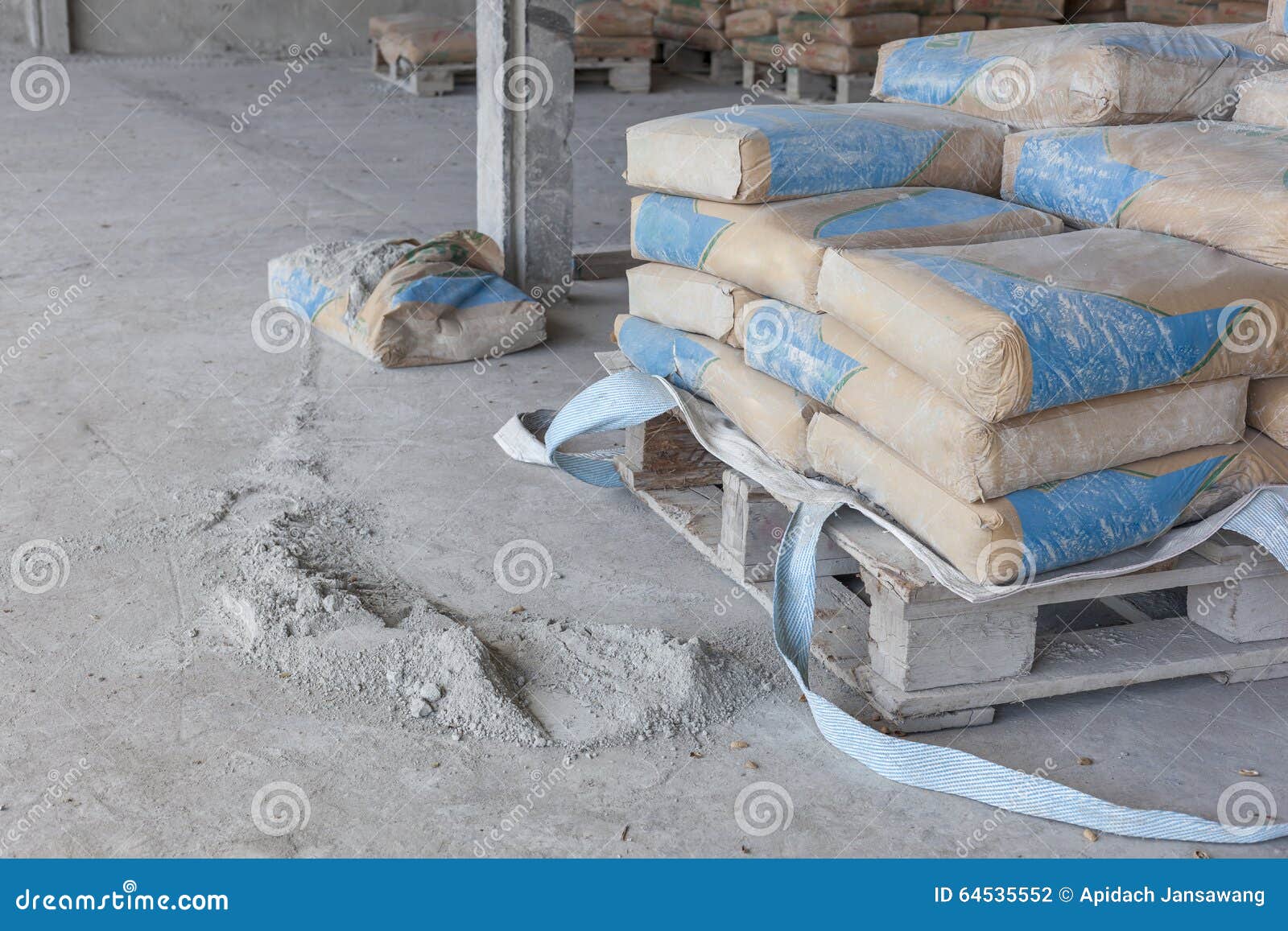 Cement is a Powder Ground from Broken Bags. Stock Photo - Image of