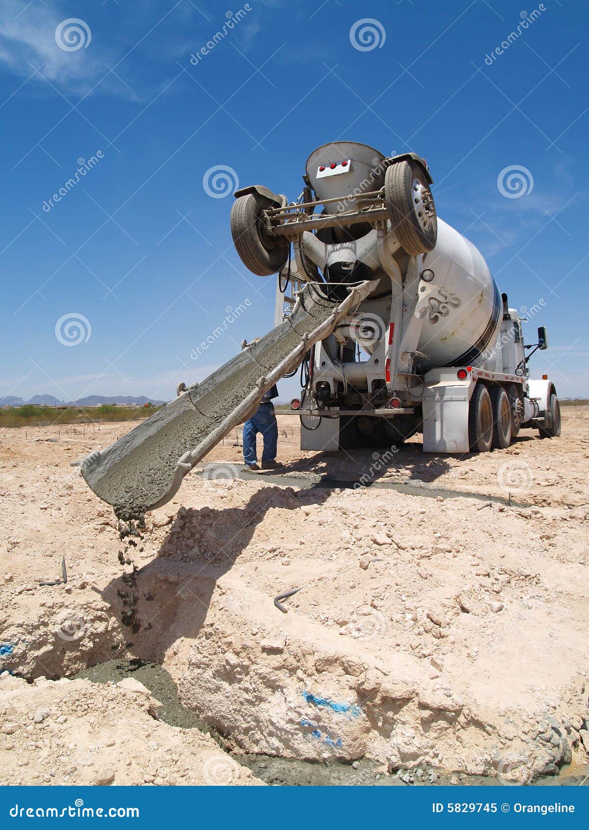 Cement Truck Pouring Cement Into Hole - Vertical Royalty Free Stock