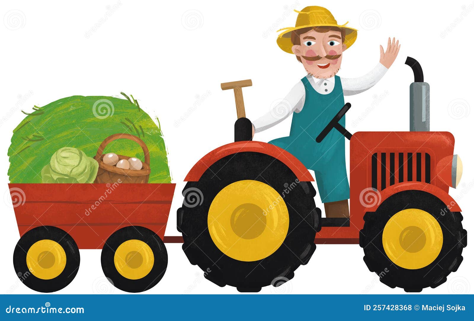 Trator E Agricultor De Cena De Desenho Animado Na Exploração Ilustração  Stock - Ilustração de fazendeiro, cultivo: 257315905