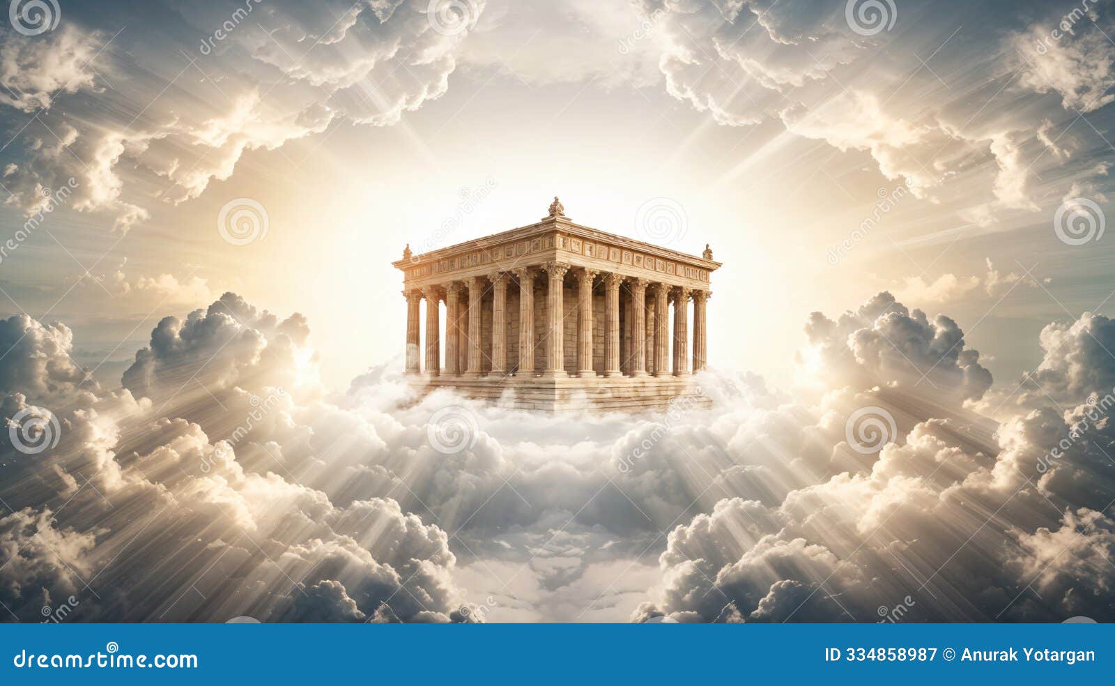 cene of pillars of heaven above the clouds, animated virtual repeating seamless 4k