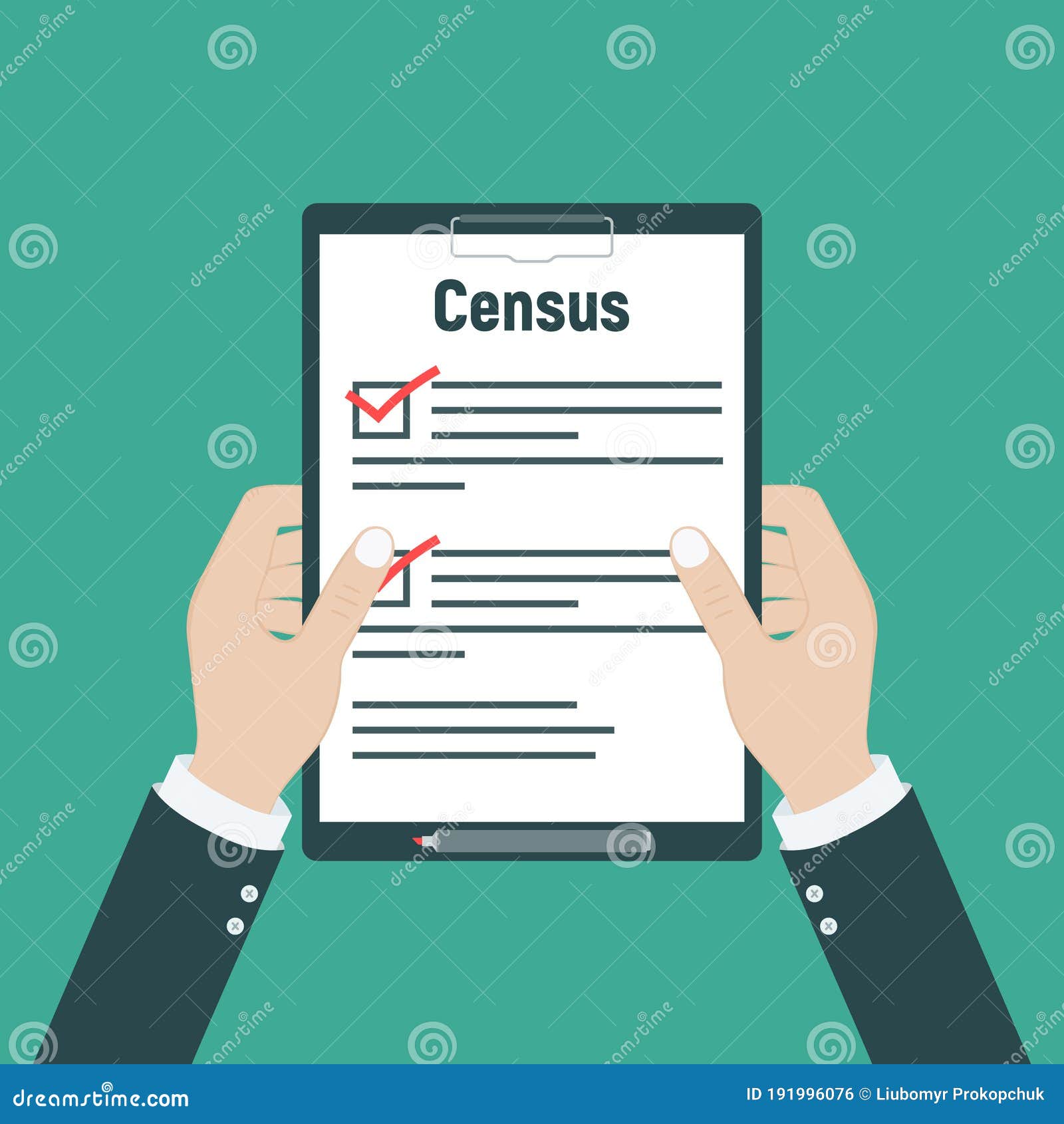 census. clipboard in pen in hand.   flat . folder with documents