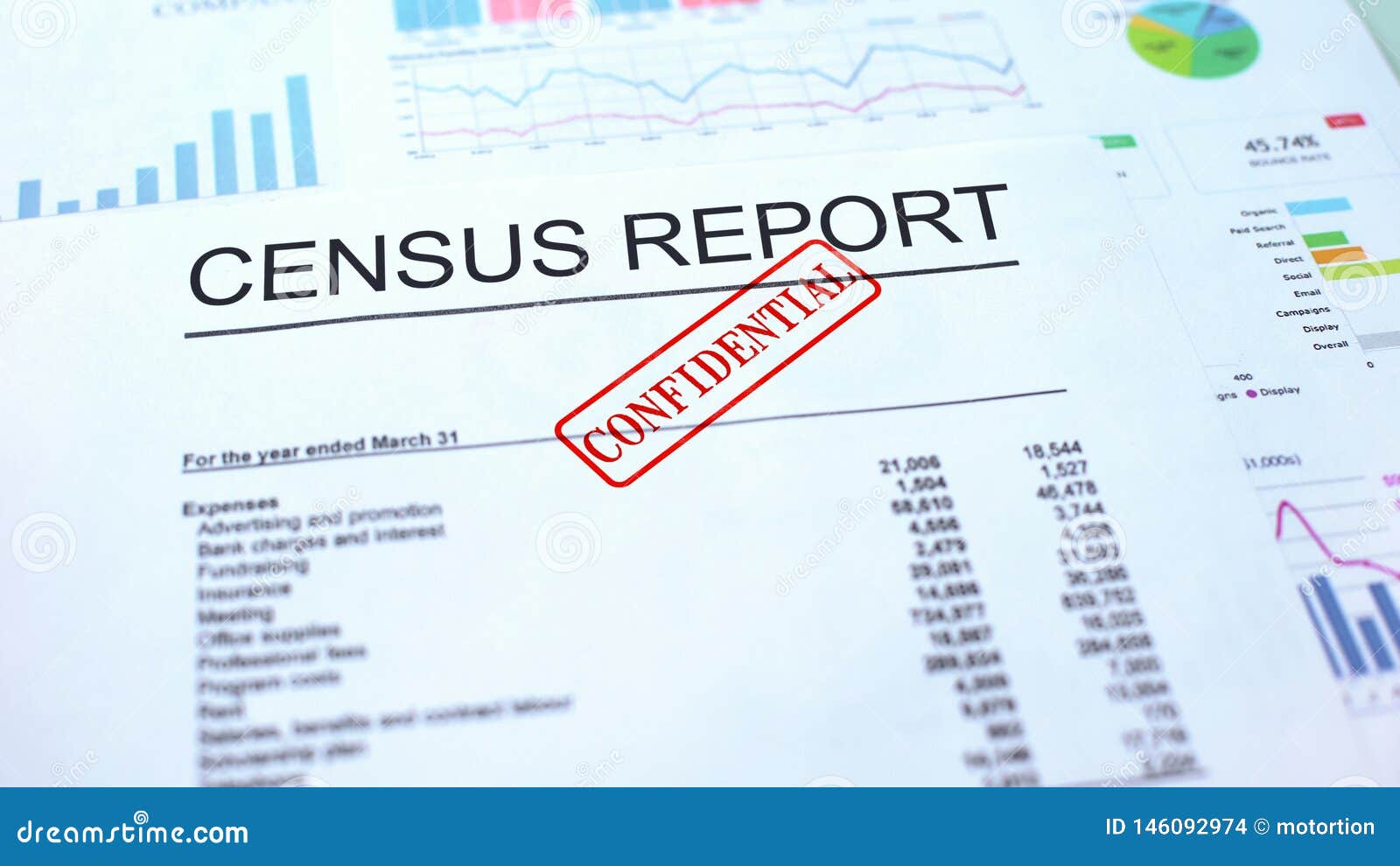 census report confidential, hand stamping seal on official document, statistics