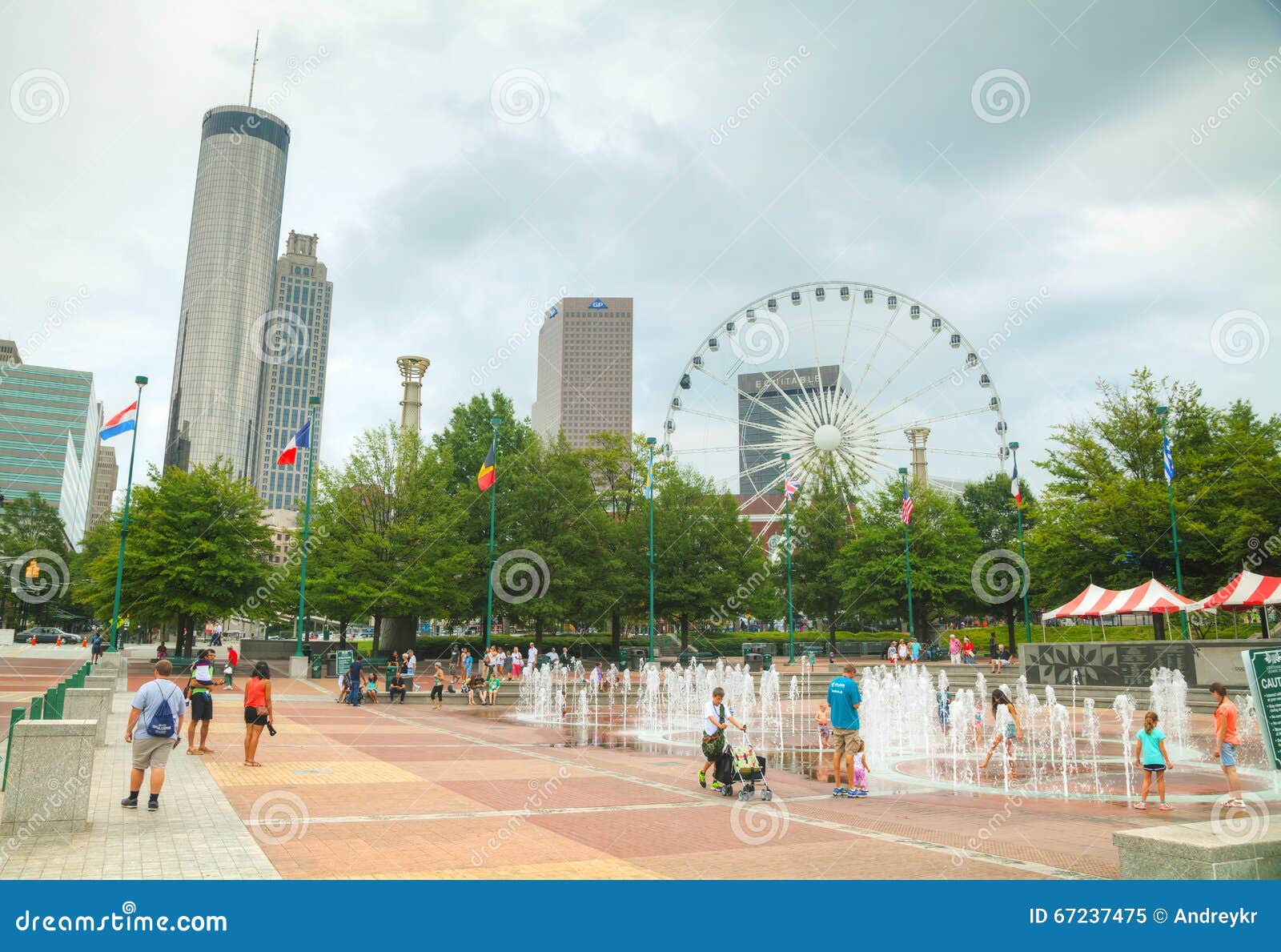 Centennial Olympic Park with People in Atlanta, GA Editorial Image
