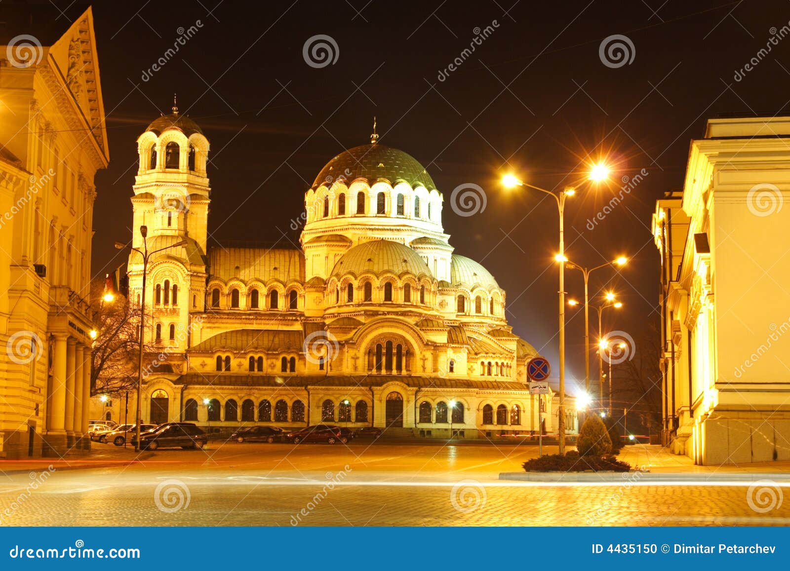 the center of sofia, bulgaria by night