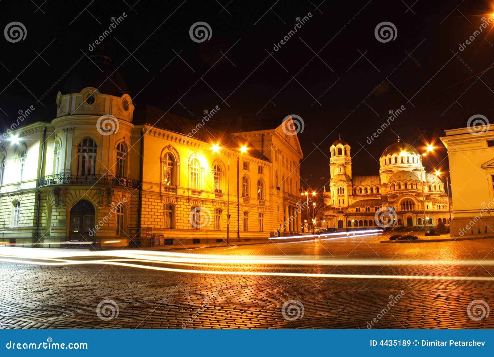 the center of sofia, bulgaria by night
