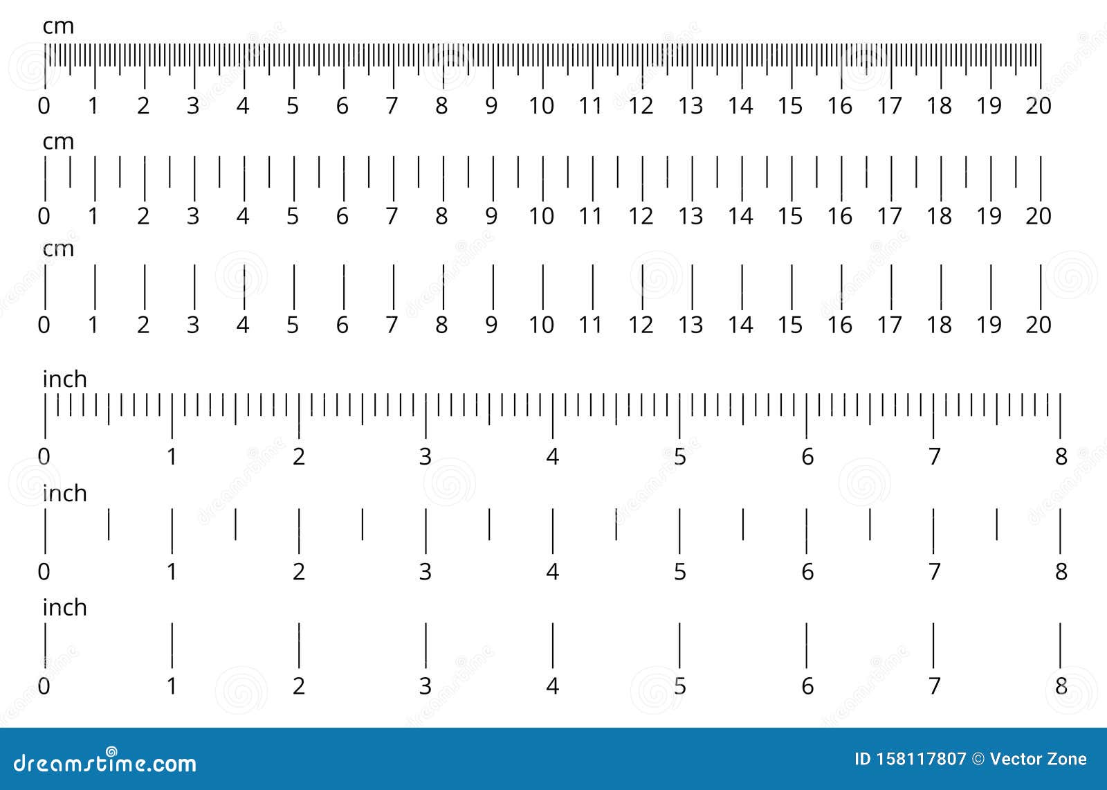 Inch and metric rulers set. Centimeters and inches measuring scale cm  metrics indicator. Precision measurement centimeter icon tools of measure  size indication ruler tools. Stock Vector