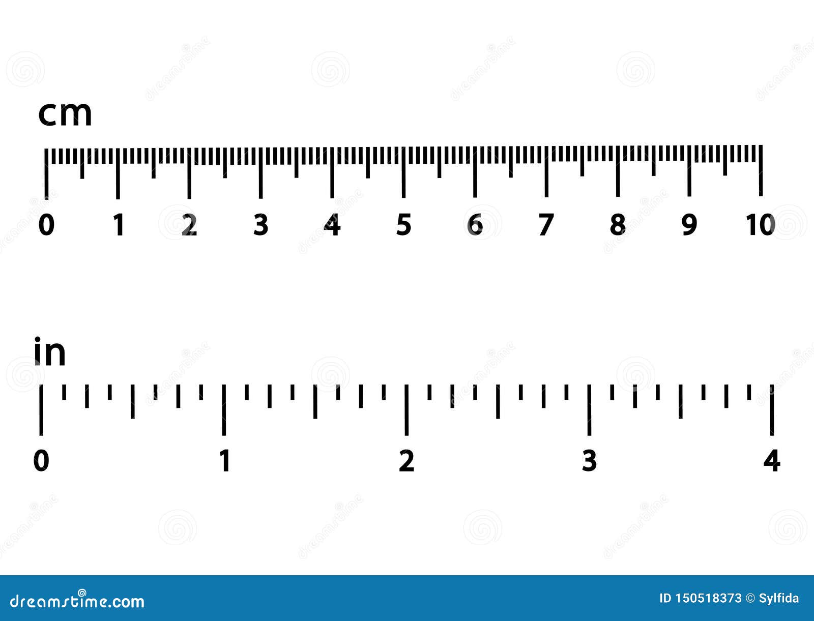 Centimeters and Inches. Black Scale with Numbers for Rulers. Different ...