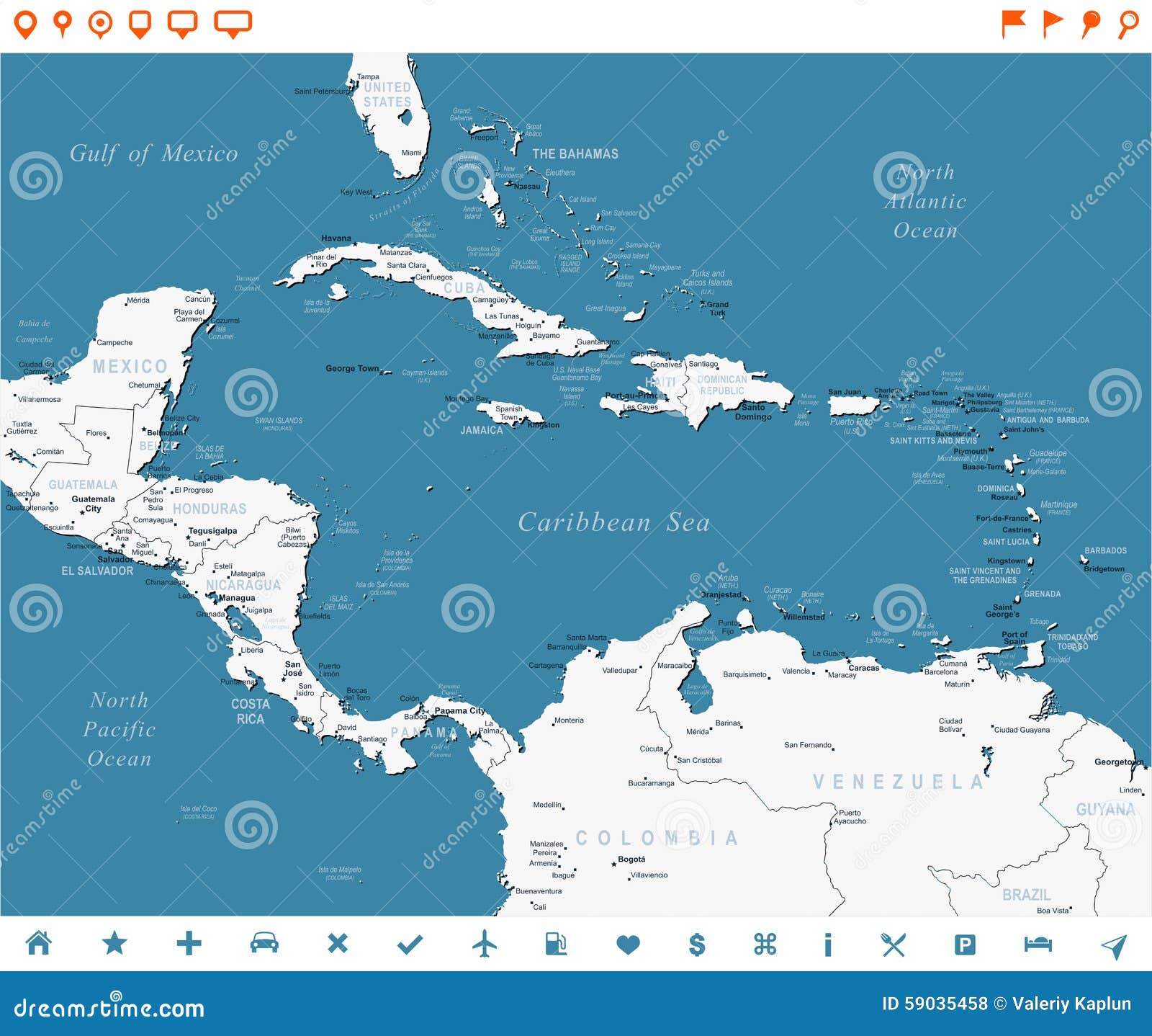 central america - map and navigation labels - .