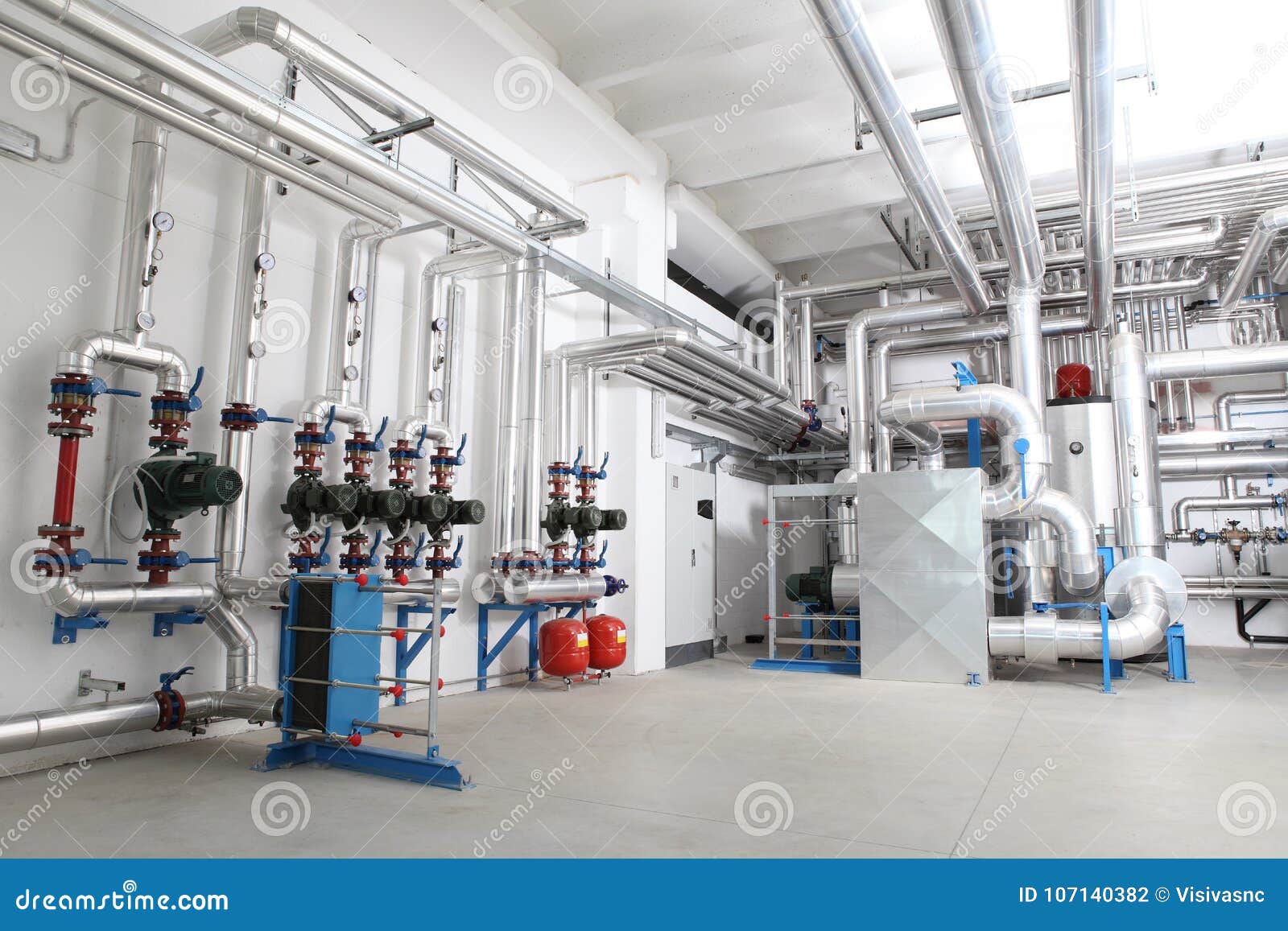 central heating and cooling system control in a boiler room