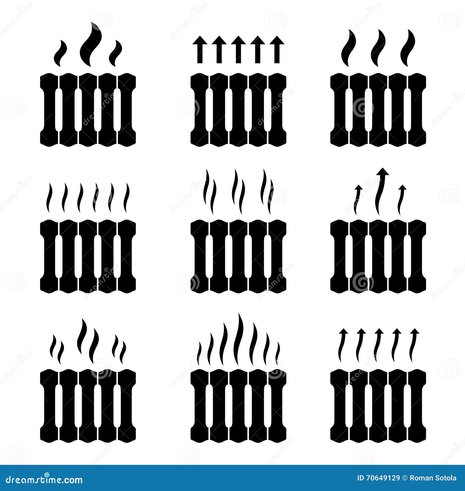 Central Heating Radiator Warming Black Symbols Stock Vector