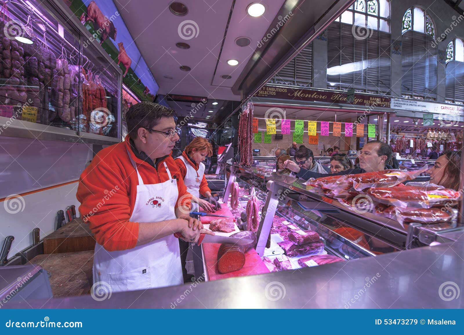 Central Market in Valencia editorial stock image. Image of sausage