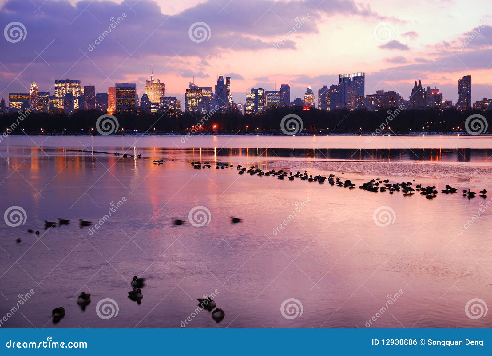 Central Park Sunset with New York City Skyline Stock Photo Image of