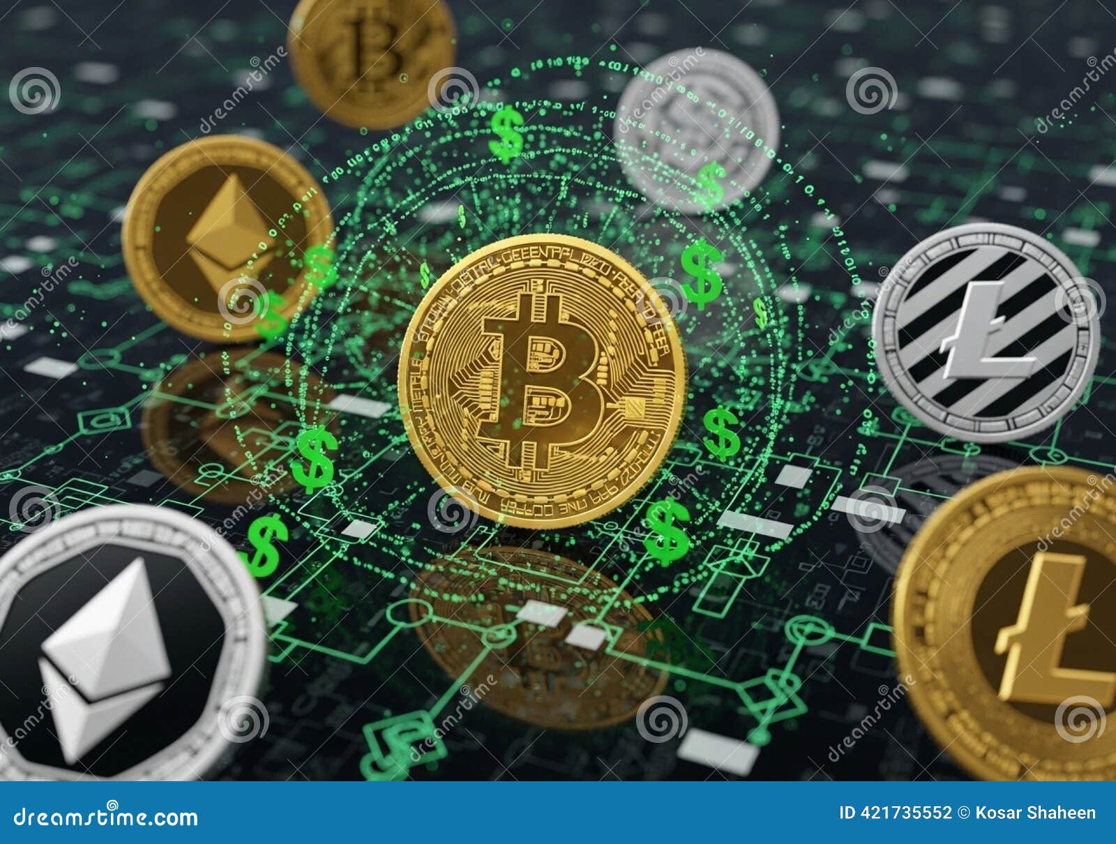 Is Central, Surrounded by Green Dollar Signs and Graphical Circuit Stock  Illustration - Illustration of yellow, glass: 421735552