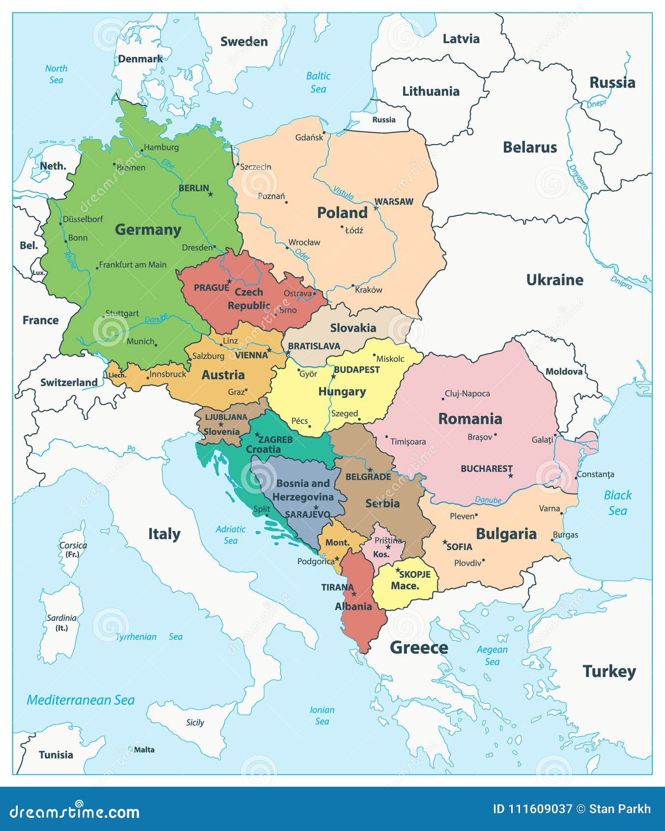 Centraleuropa Politisk översikt Vektor Illustrationer - Illustration av