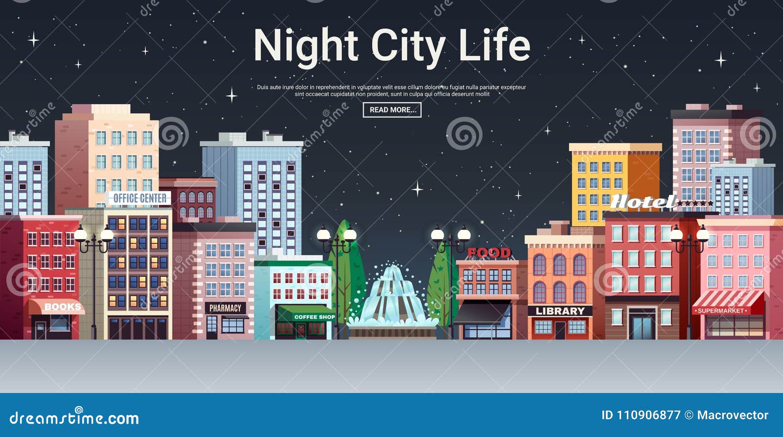 Centro De Cidade Da Vida Urbana Da Noite Ilustração do Vetor - Ilustração  de fundo, fonte: 110906877, image size:1600x894