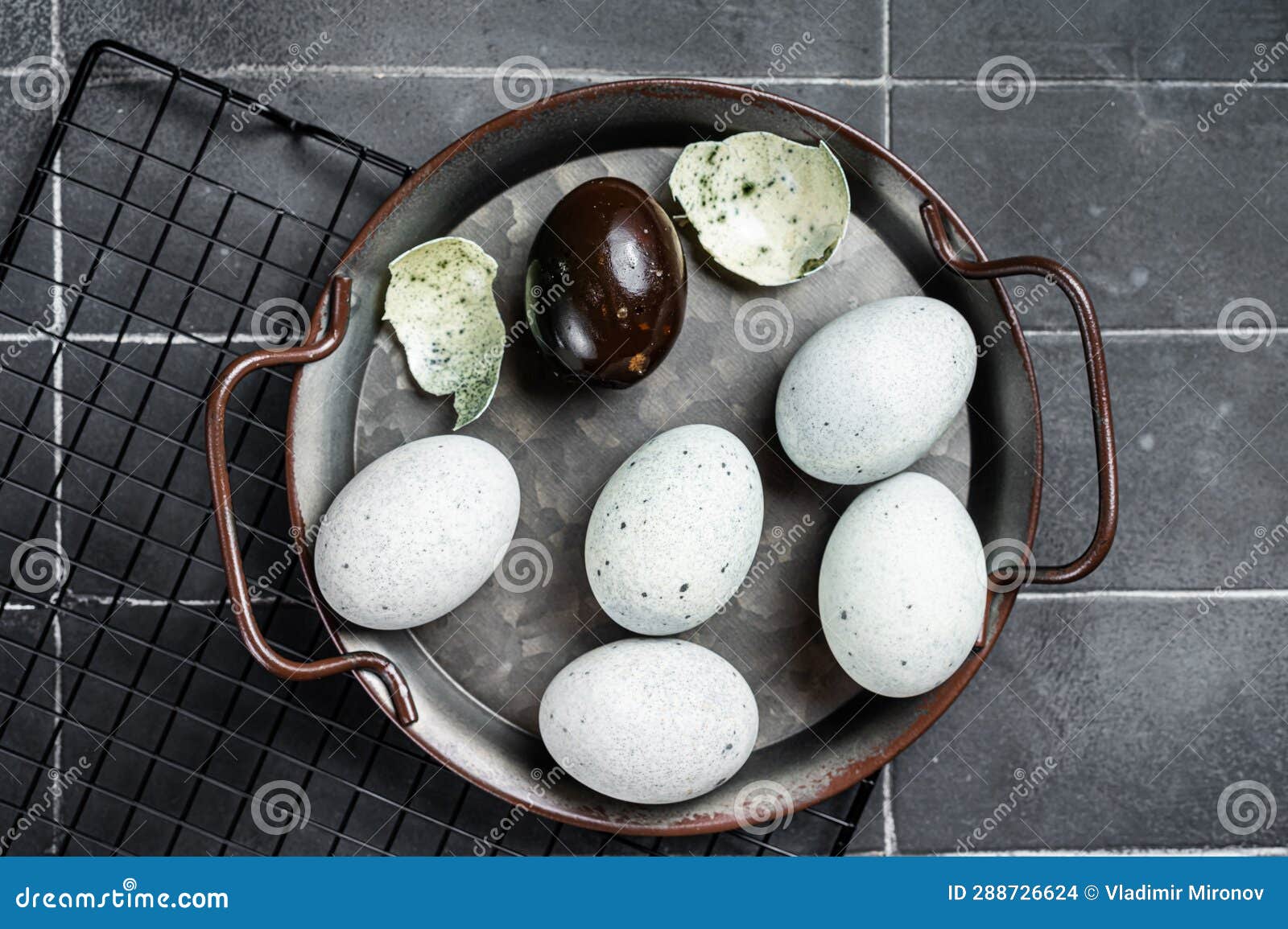 Century Egg, Pickled Preserved Duck Eggs. Black Background Stock Photo