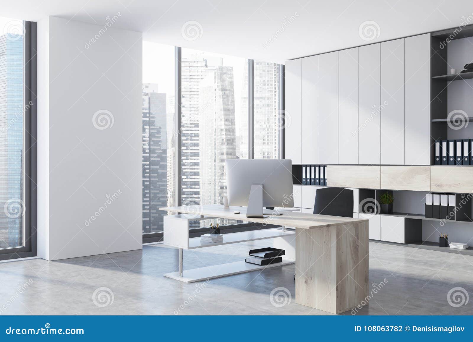 Ceo Office With A Bookcase Window Stock Illustration