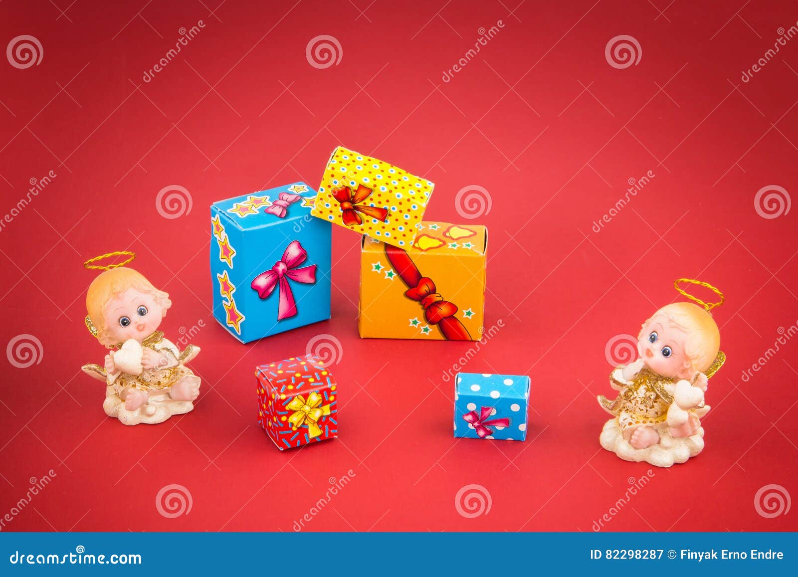 Ceramic Angels and Christmas Gift Boxes Stock Image Image of ornate
