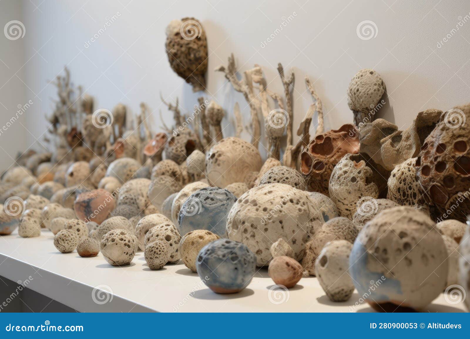 Ceramic Art Installation with Natural Elements and Textures Stock Image