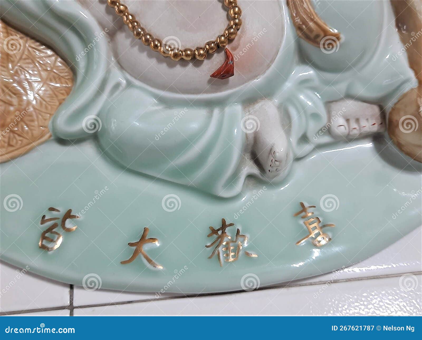 Ceramic Buddha Statue Antique Representing Happiness, Fortune and