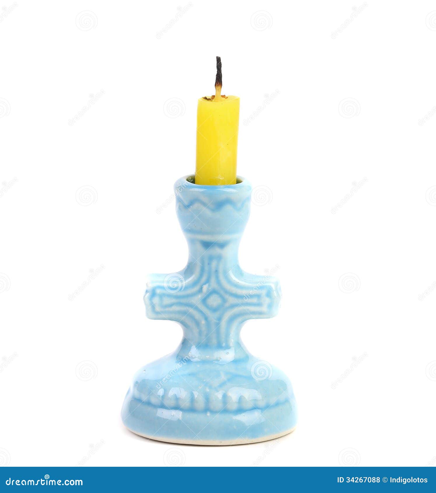 Ceramic Candlestick With Candle Stock Photo Image of object, blue